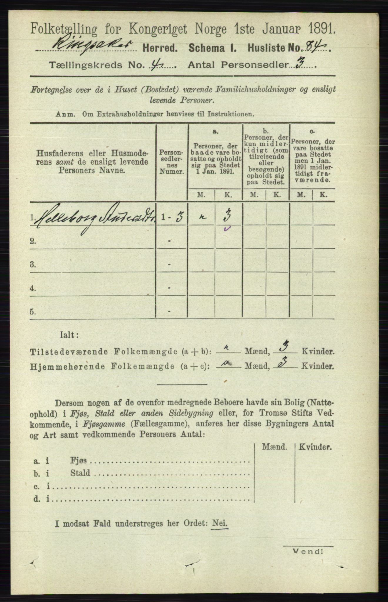 RA, 1891 census for 0412 Ringsaker, 1891, p. 1766