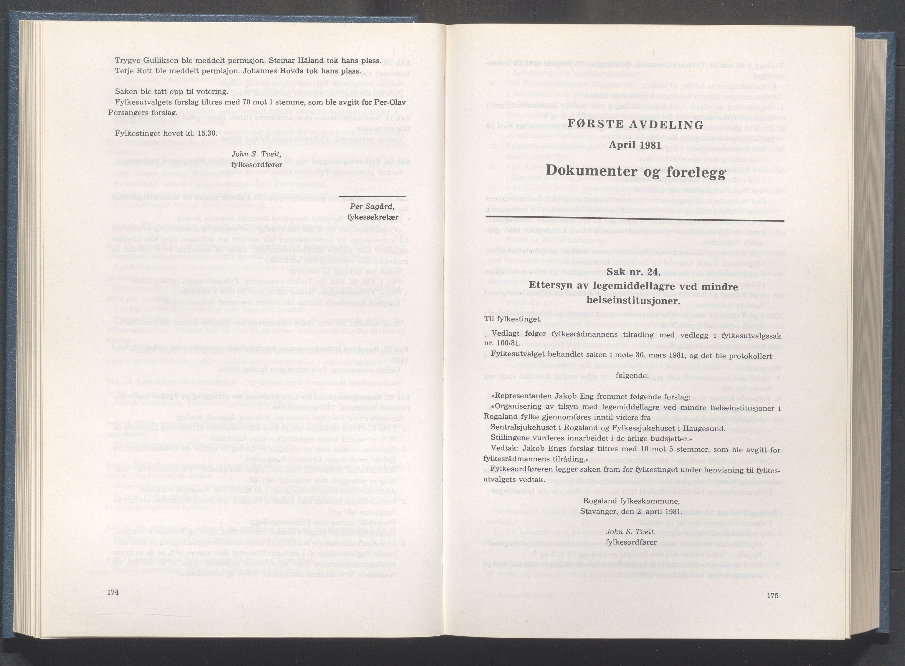 Rogaland fylkeskommune - Fylkesrådmannen , IKAR/A-900/A/Aa/Aaa/L0101: Møtebok , 1981, p. 174-175