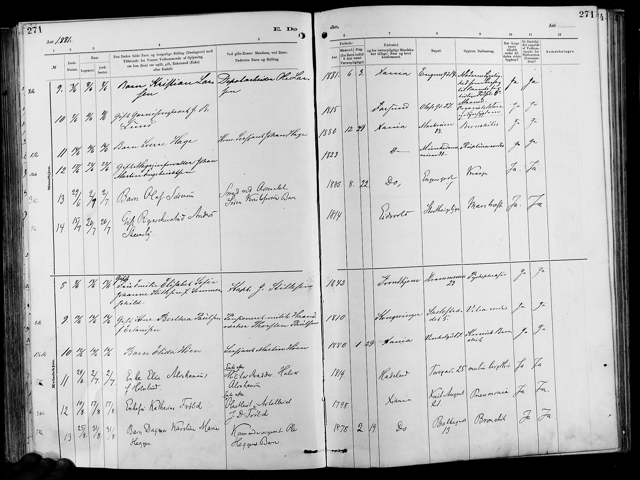 Garnisonsmenigheten Kirkebøker, AV/SAO-A-10846/F/Fa/L0012: Parish register (official) no. 12, 1880-1893, p. 271