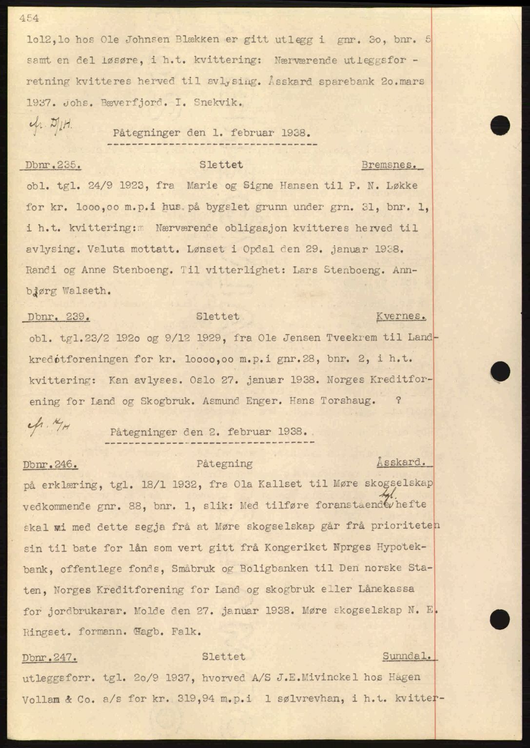 Nordmøre sorenskriveri, AV/SAT-A-4132/1/2/2Ca: Mortgage book no. C80, 1936-1939, Diary no: : 235/1938