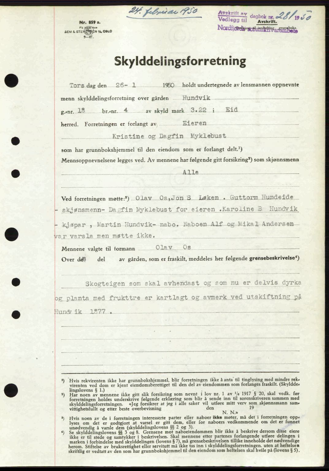 Nordfjord sorenskriveri, SAB/A-2801/02/02b/02bj/L0016a: Mortgage book no. A16 I, 1949-1950, Diary no: : 281/1950