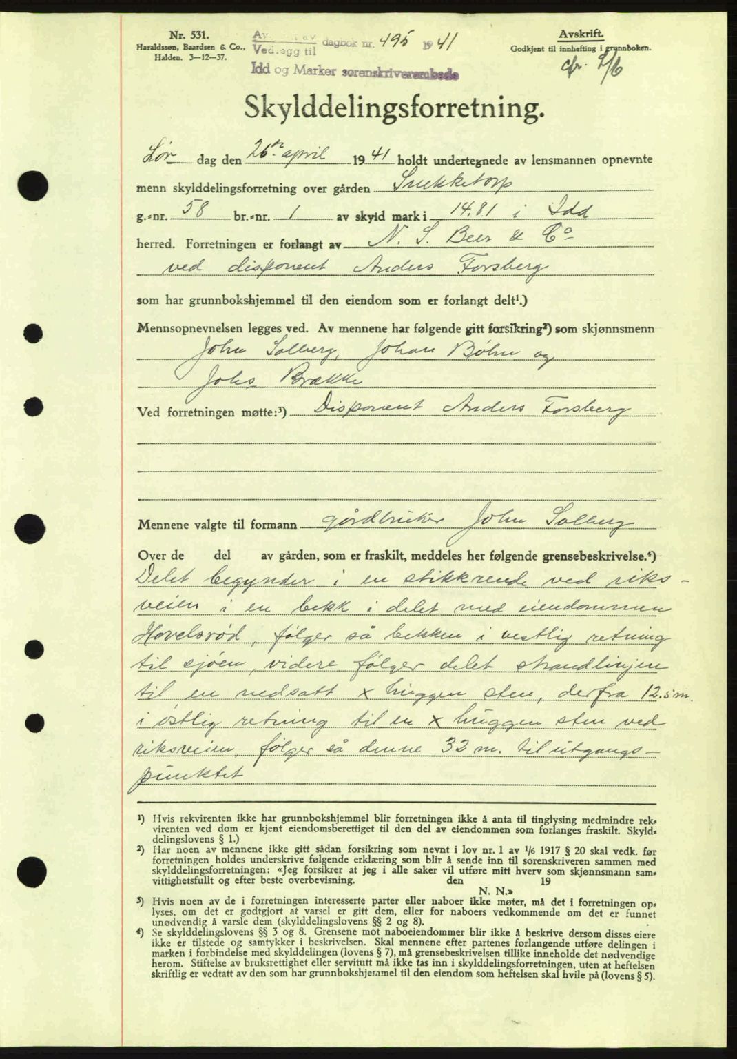 Idd og Marker sorenskriveri, AV/SAO-A-10283/G/Gb/Gbb/L0004: Mortgage book no. A4, 1940-1941, Diary no: : 495/1941