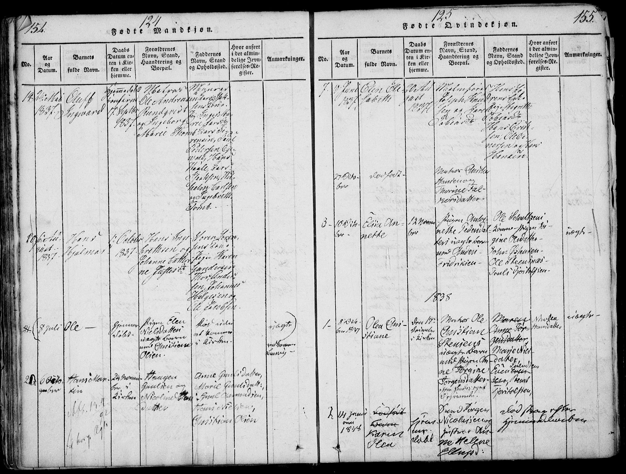 Larvik kirkebøker, SAKO/A-352/F/Fb/L0002: Parish register (official) no. II 2, 1818-1842, p. 154-155