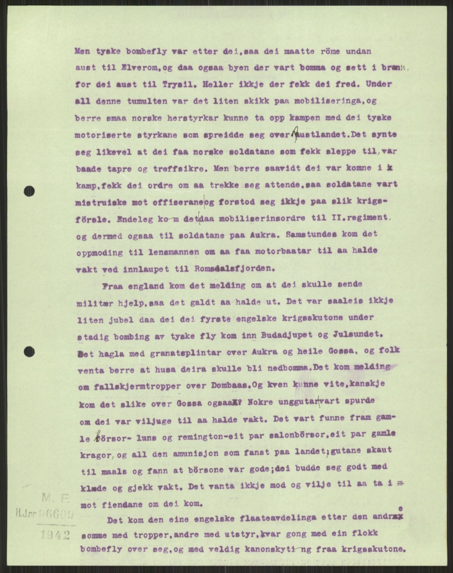 Forsvaret, Forsvarets krigshistoriske avdeling, AV/RA-RAFA-2017/Y/Ya/L0015: II-C-11-31 - Fylkesmenn.  Rapporter om krigsbegivenhetene 1940., 1940, p. 735