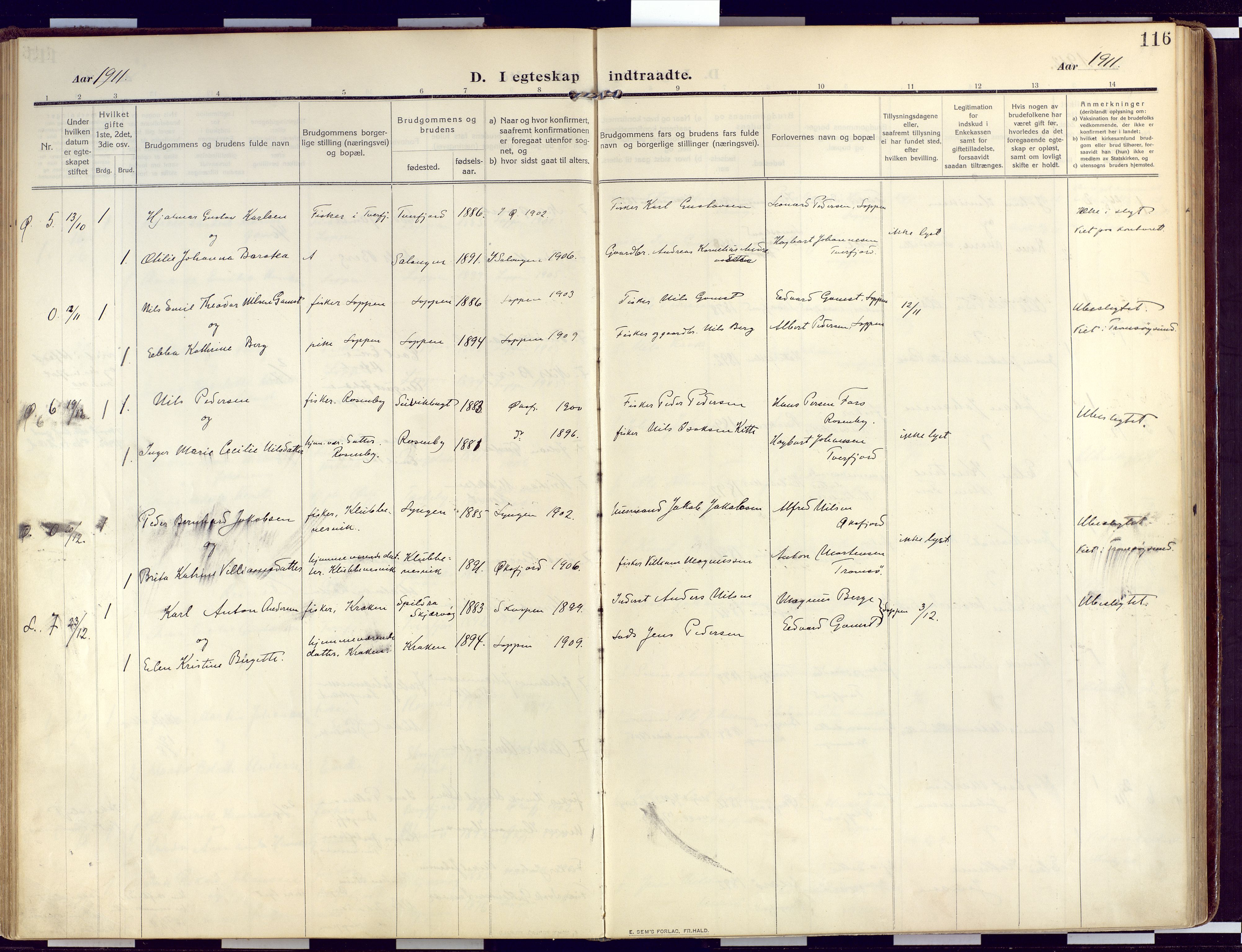 Loppa sokneprestkontor, SATØ/S-1339/H/Ha/L0011kirke: Parish register (official) no. 11, 1909-1919, p. 116