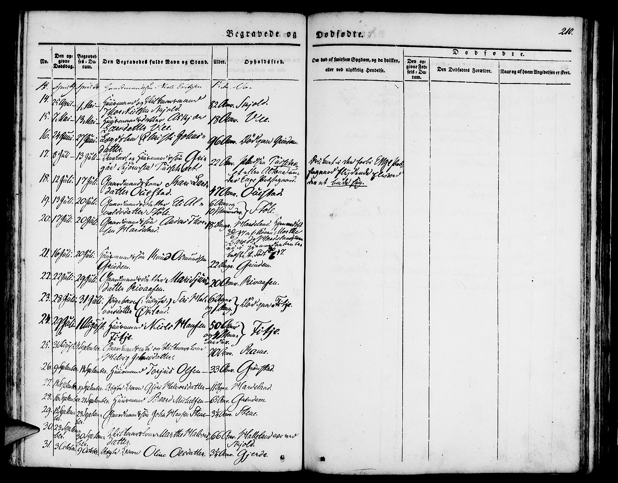 Etne sokneprestembete, AV/SAB-A-75001/H/Haa: Parish register (official) no. A 7, 1831-1847, p. 210