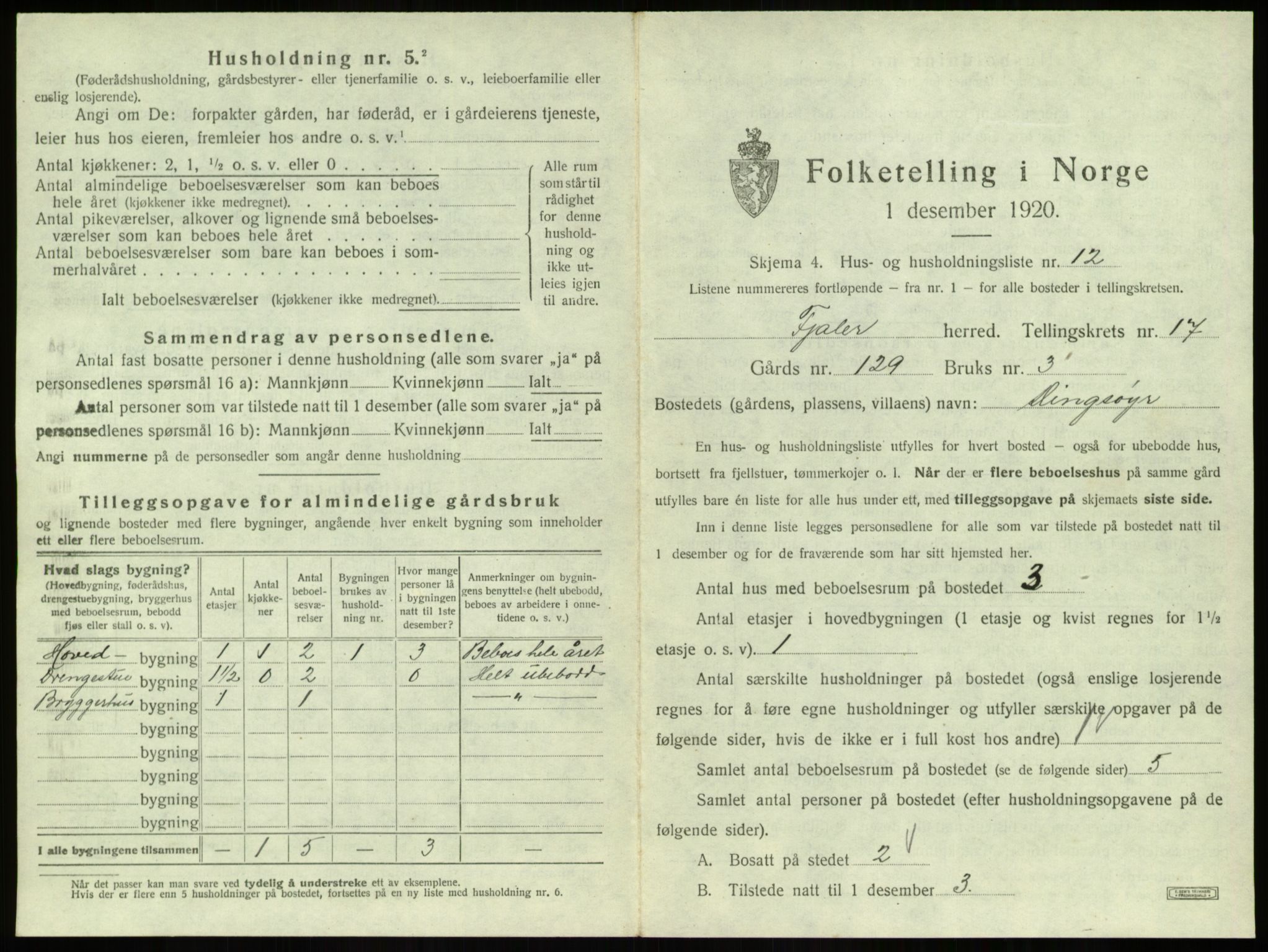 SAB, 1920 census for Fjaler, 1920, p. 1338