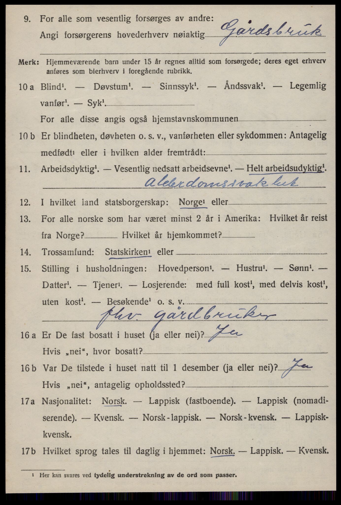 SAT, 1920 census for Lensvik, 1920, p. 2165