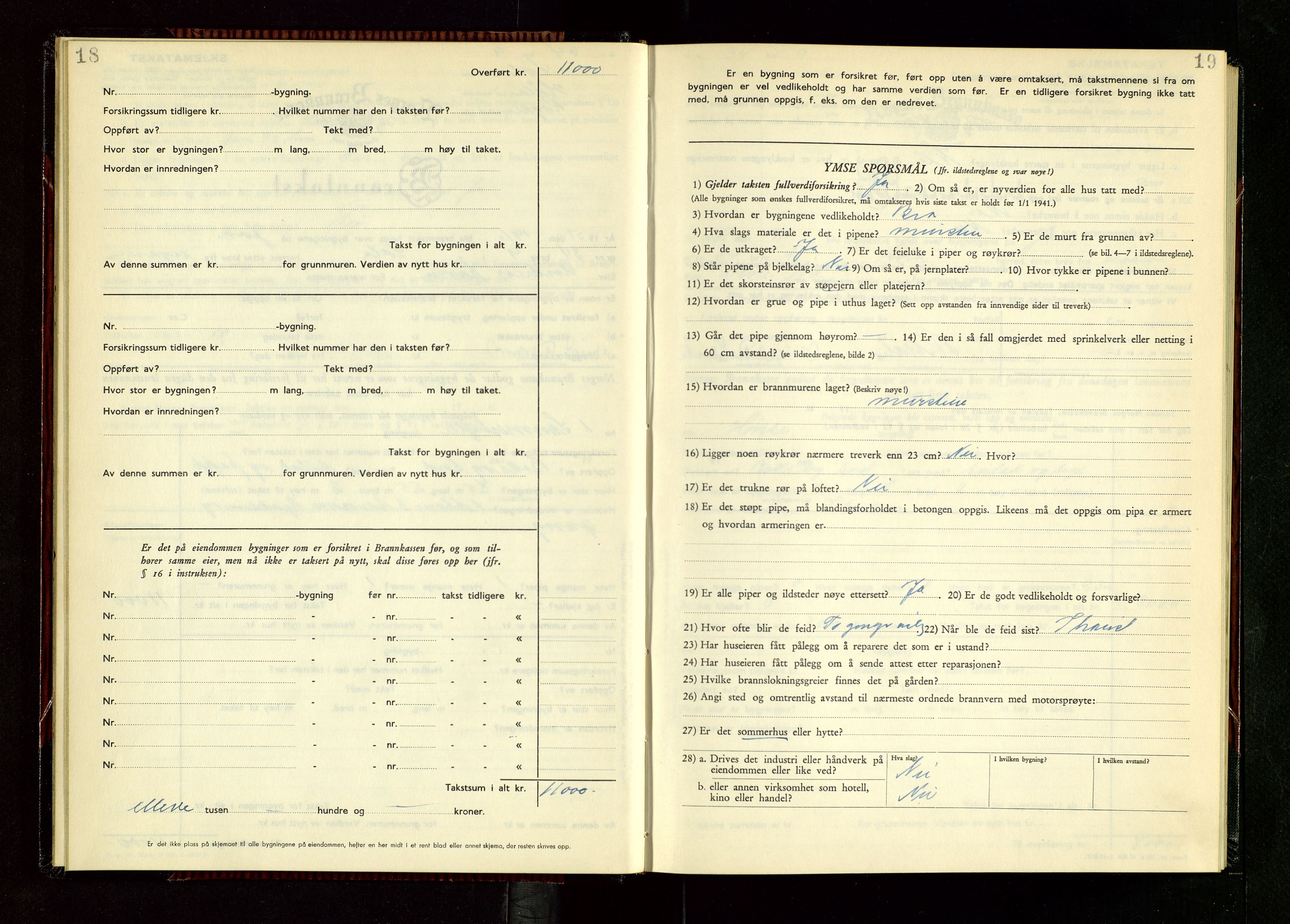 Håland lensmannskontor, AV/SAST-A-100100/Gob/L0014: "Branntakstprotokoll" - skjematakst, 1951-1955, p. 18-19