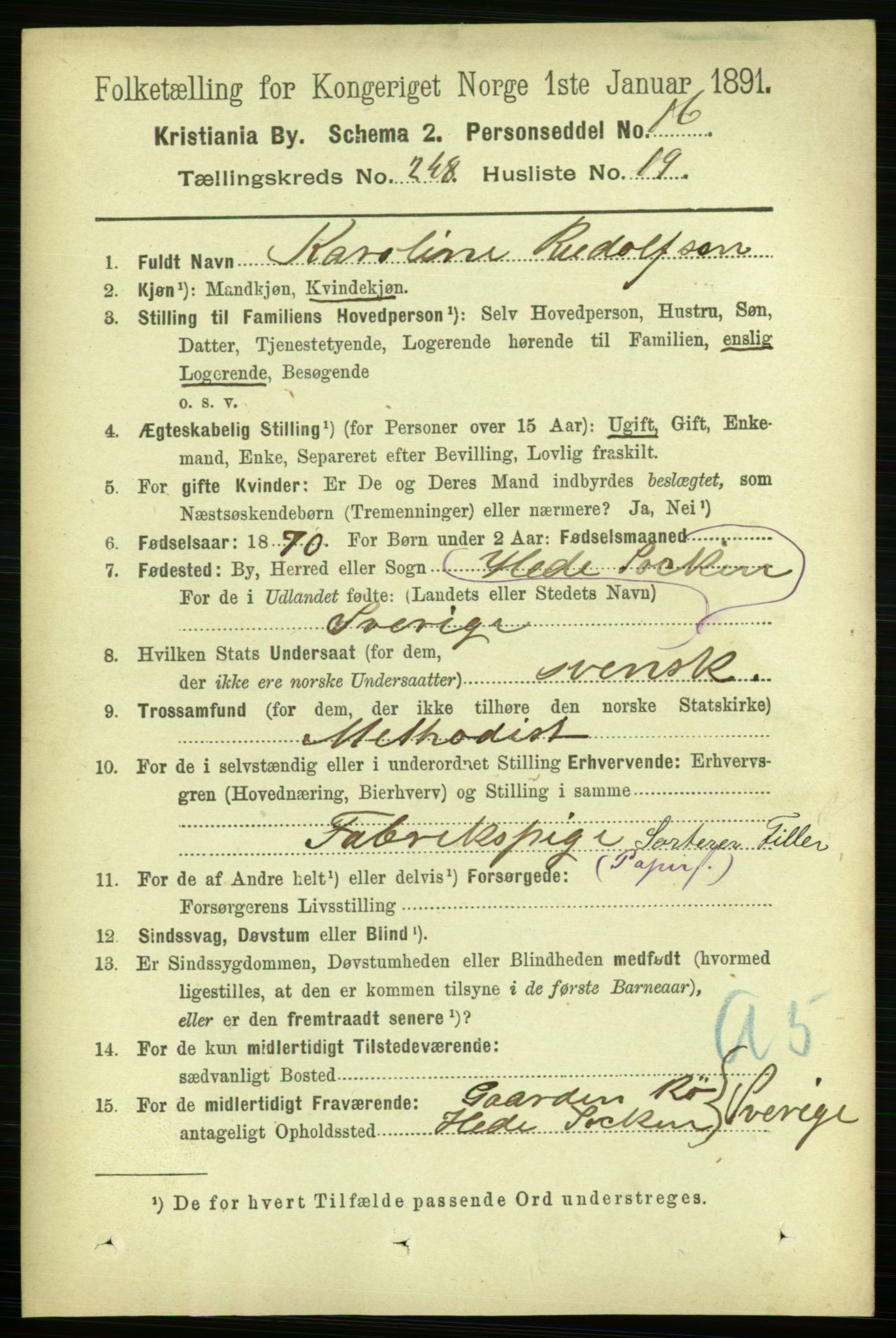 RA, 1891 census for 0301 Kristiania, 1891, p. 151988