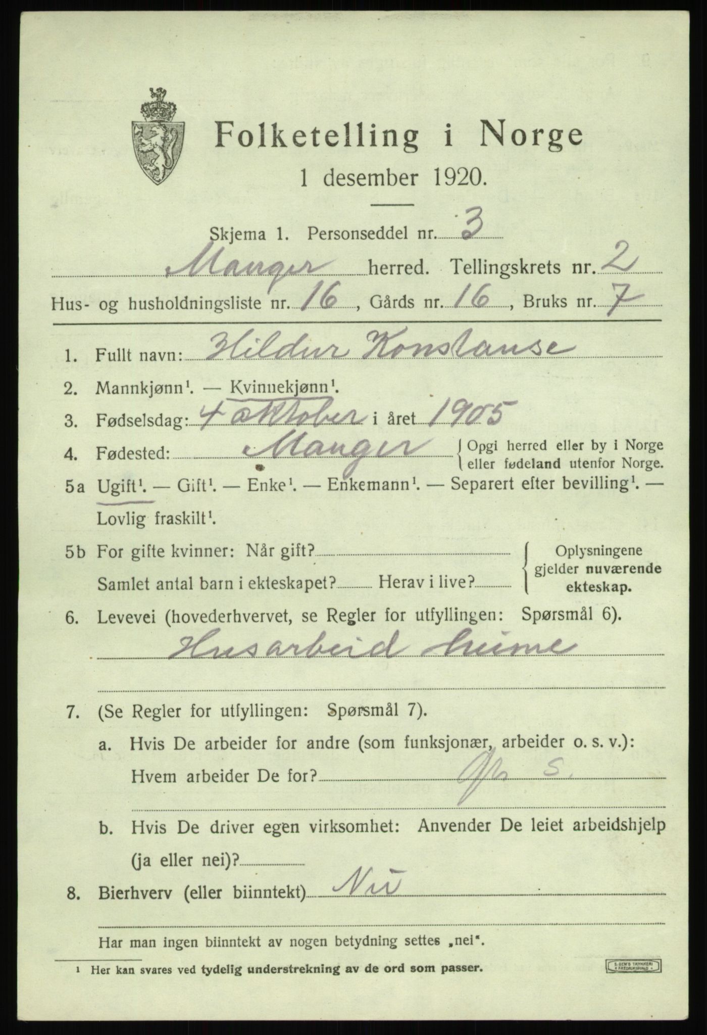 SAB, 1920 census for Manger, 1920, p. 2171