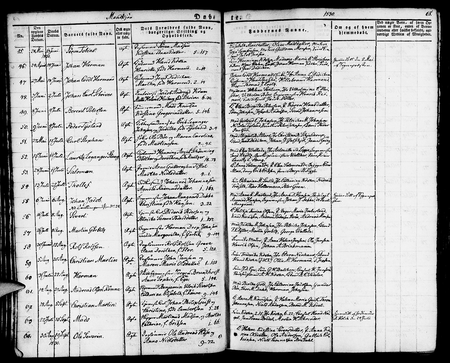 Nykirken Sokneprestembete, SAB/A-77101/H/Haa/L0012: Parish register (official) no. A 12, 1821-1844, p. 65