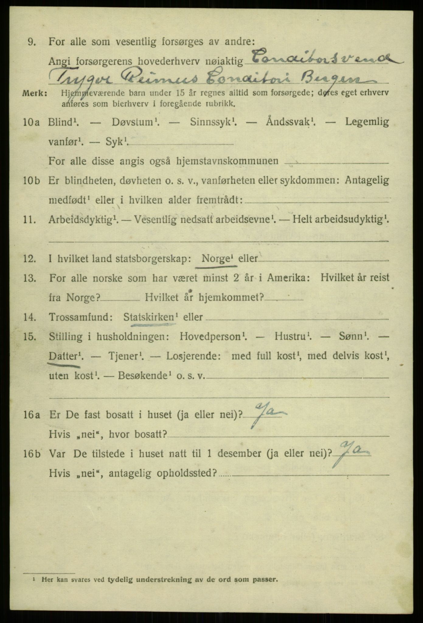 SAB, 1920 census for Bergen, 1920, p. 170153