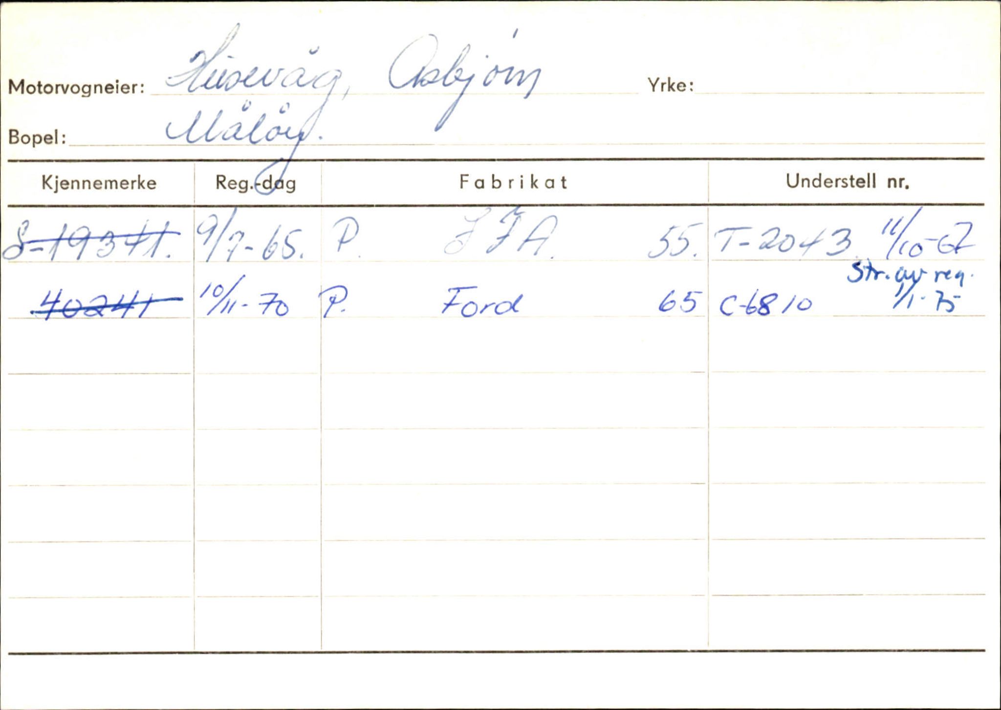 Statens vegvesen, Sogn og Fjordane vegkontor, AV/SAB-A-5301/4/F/L0144: Registerkort Vågsøy A-R, 1945-1975, p. 1167