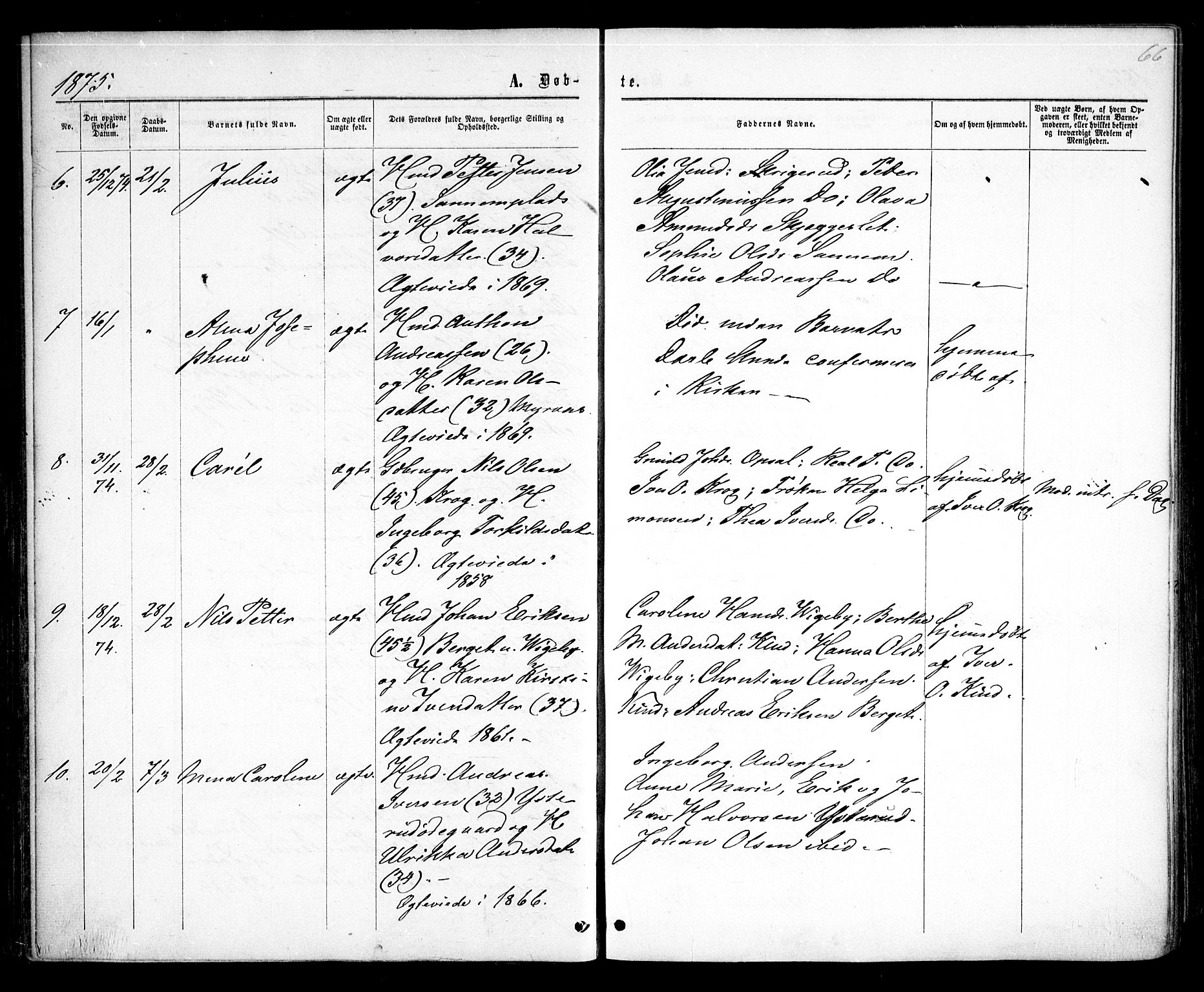 Rødenes prestekontor Kirkebøker, AV/SAO-A-2005/F/Fa/L0008: Parish register (official) no. I 8, 1869-1879, p. 66