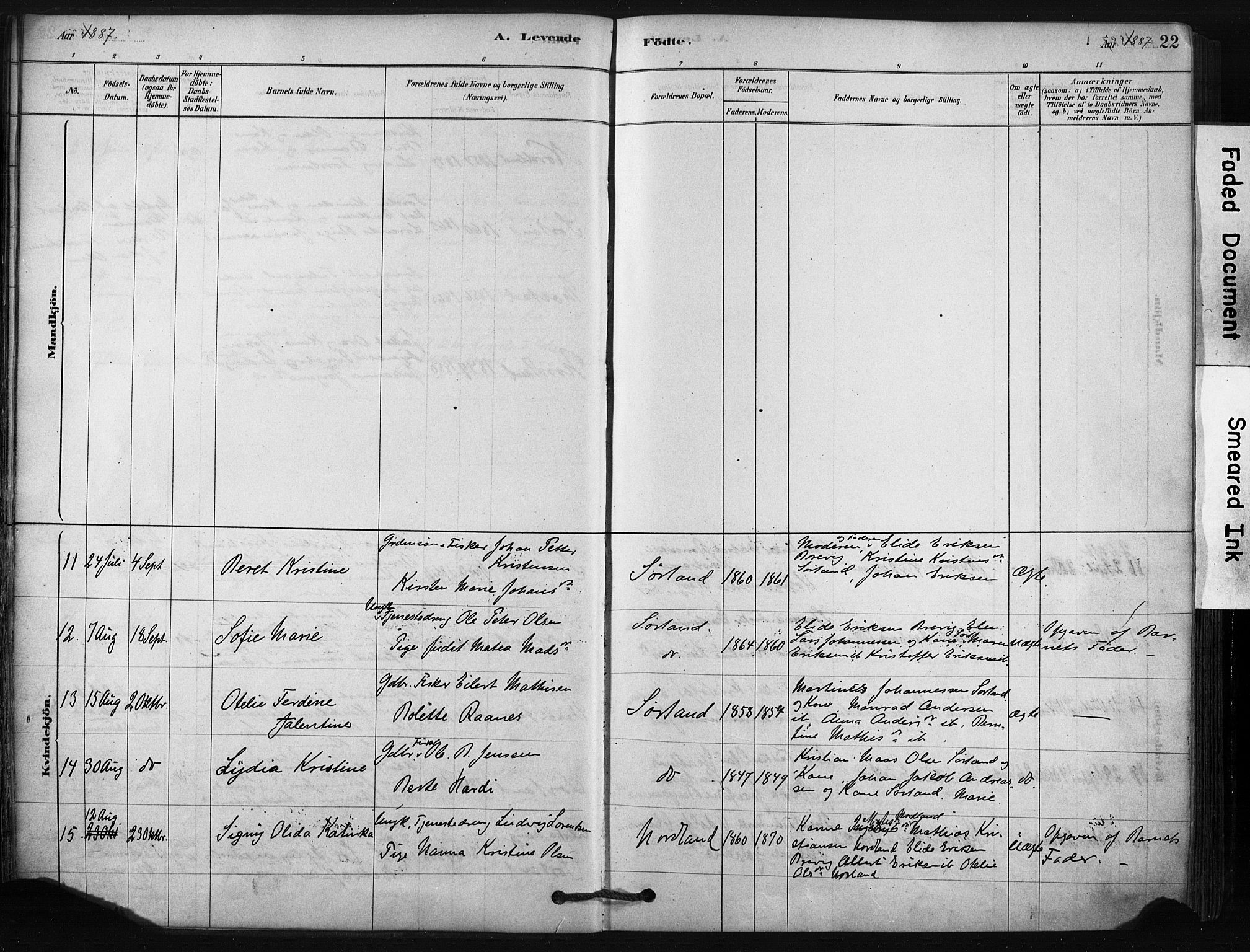 Ministerialprotokoller, klokkerbøker og fødselsregistre - Nordland, SAT/A-1459/807/L0122: Parish register (official) no. 807A05, 1880-1902, p. 22
