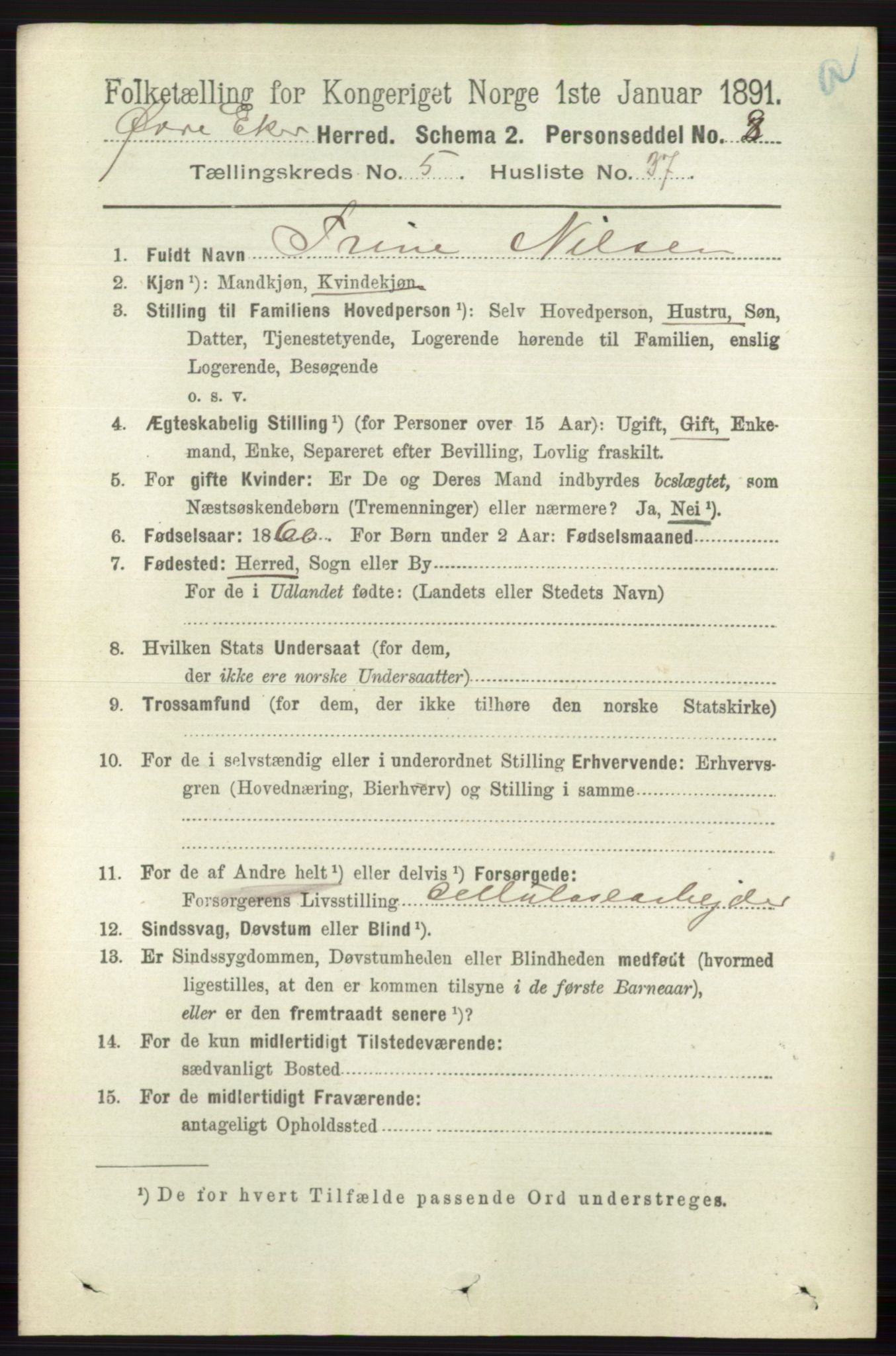 RA, 1891 census for 0624 Øvre Eiker, 1891, p. 2041