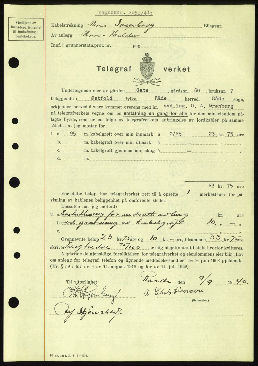 Moss sorenskriveri, SAO/A-10168: Mortgage book no. A9, 1941-1942, Diary no: : 2053/1941