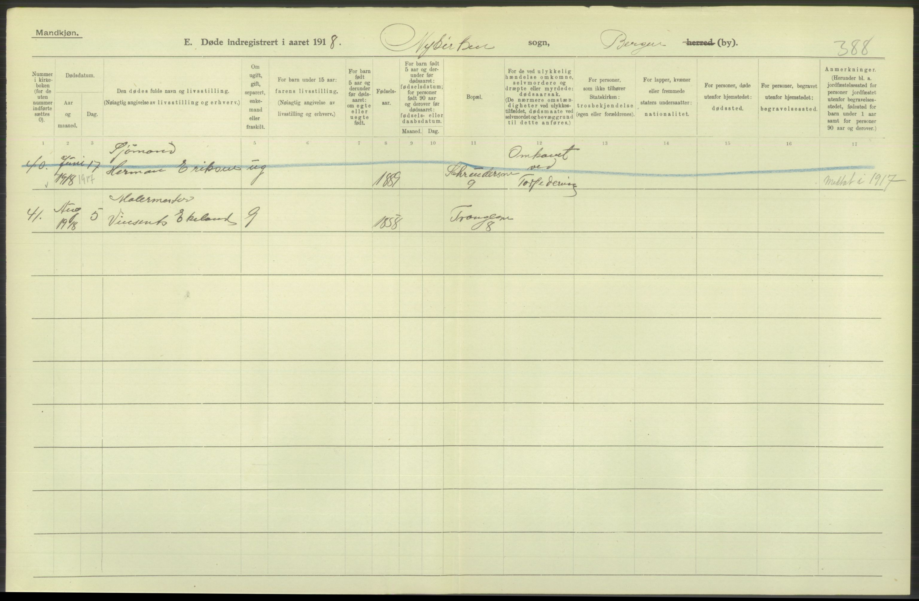 Statistisk sentralbyrå, Sosiodemografiske emner, Befolkning, AV/RA-S-2228/D/Df/Dfb/Dfbh/L0039: Bergen: Døde., 1918, p. 82