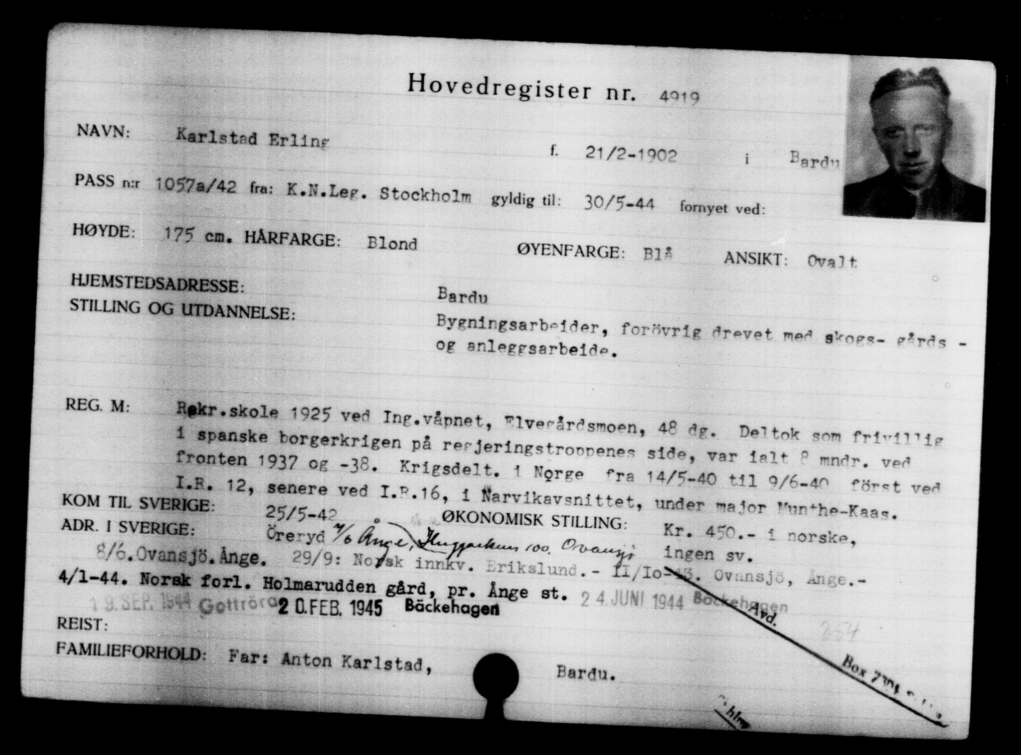 Utenriksstasjonene, Legasjonen i Stockholm, Flyktningkontoret, AV/RA-S-6753/V/Va/L0004: Kjesäterkartoteket, flyktninger med registreringsnr. 3496-6610, 1940-1945, p. 1683