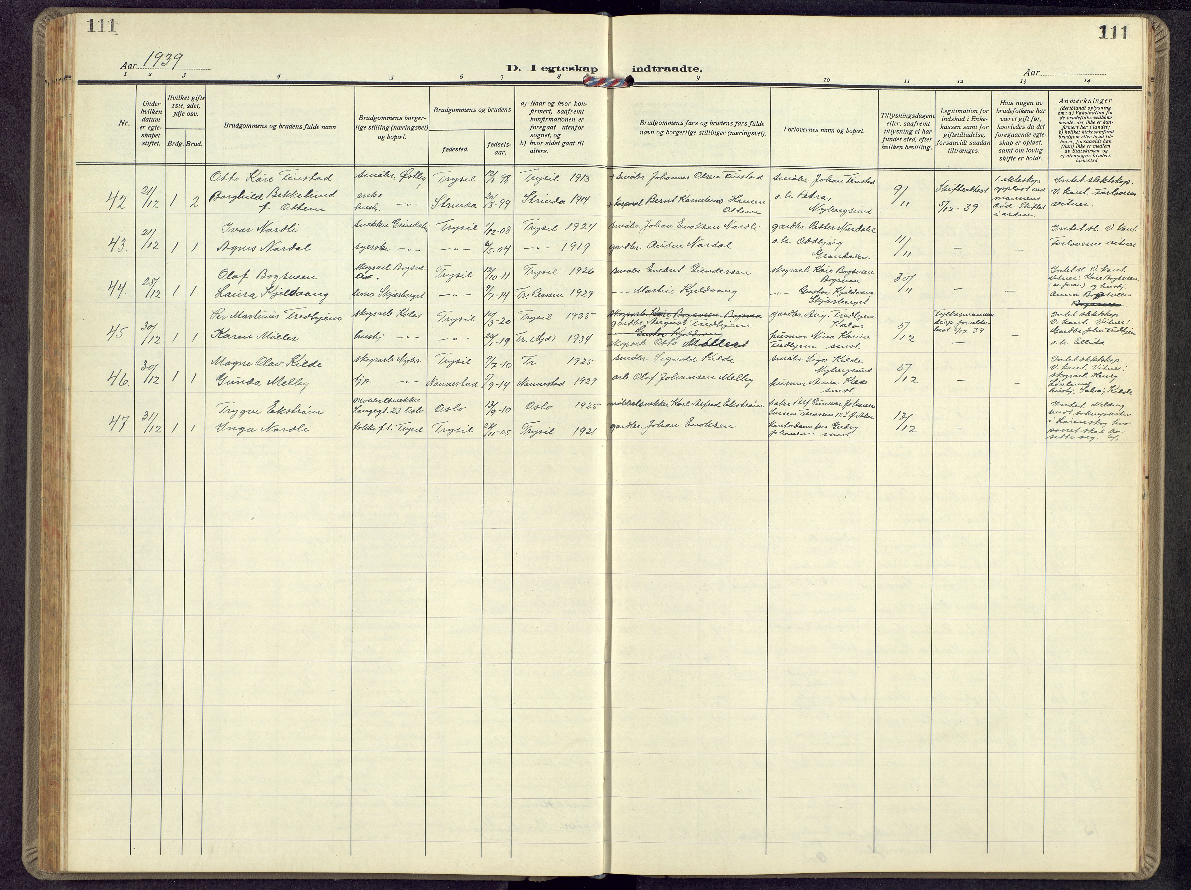 Trysil prestekontor, AV/SAH-PREST-046/H/Ha/Hab/L0012: Parish register (copy) no. 12, 1938-1959, p. 111