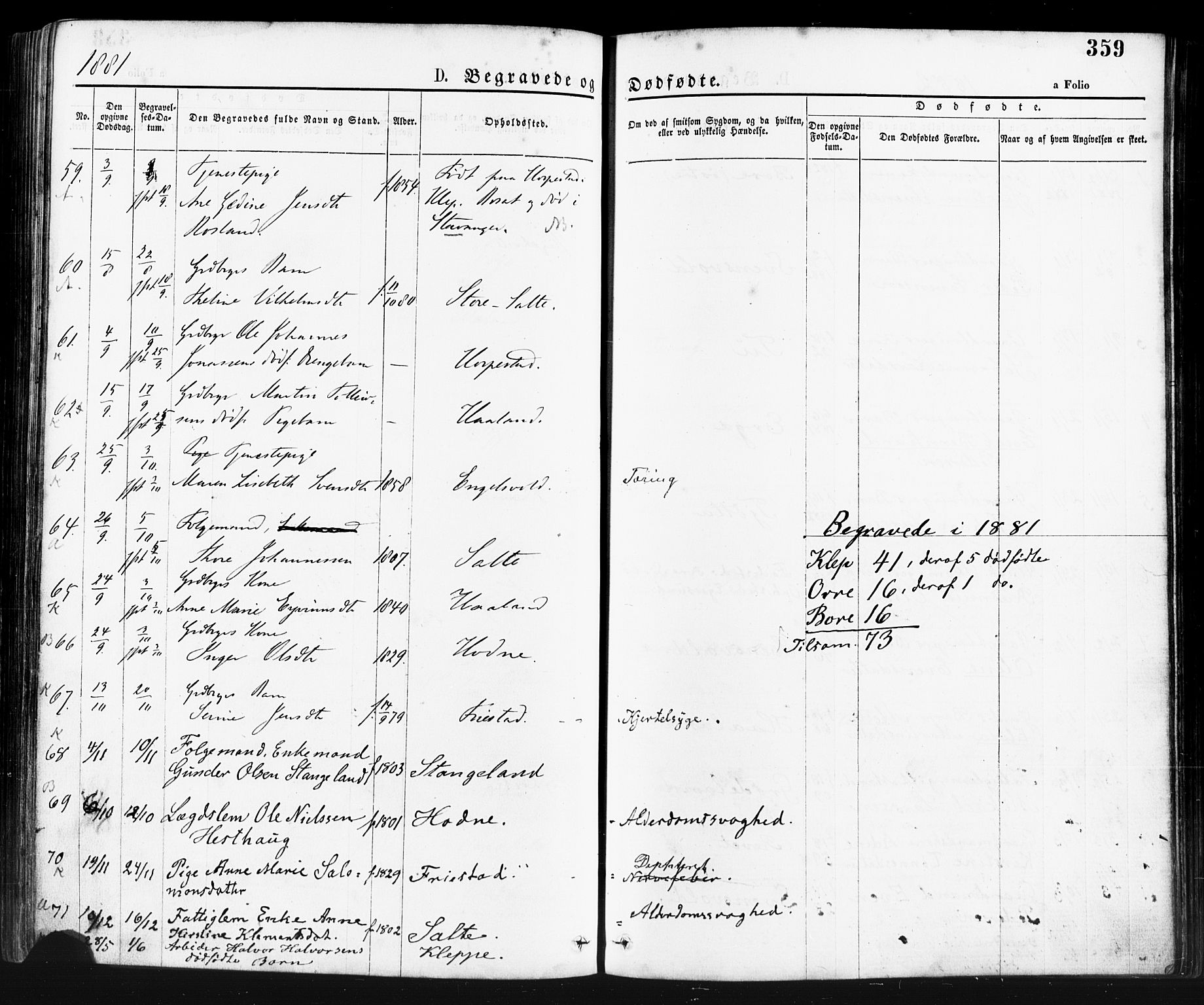 Klepp sokneprestkontor, AV/SAST-A-101803/001/3/30BA/L0006: Parish register (official) no. A 6, 1871-1885, p. 359