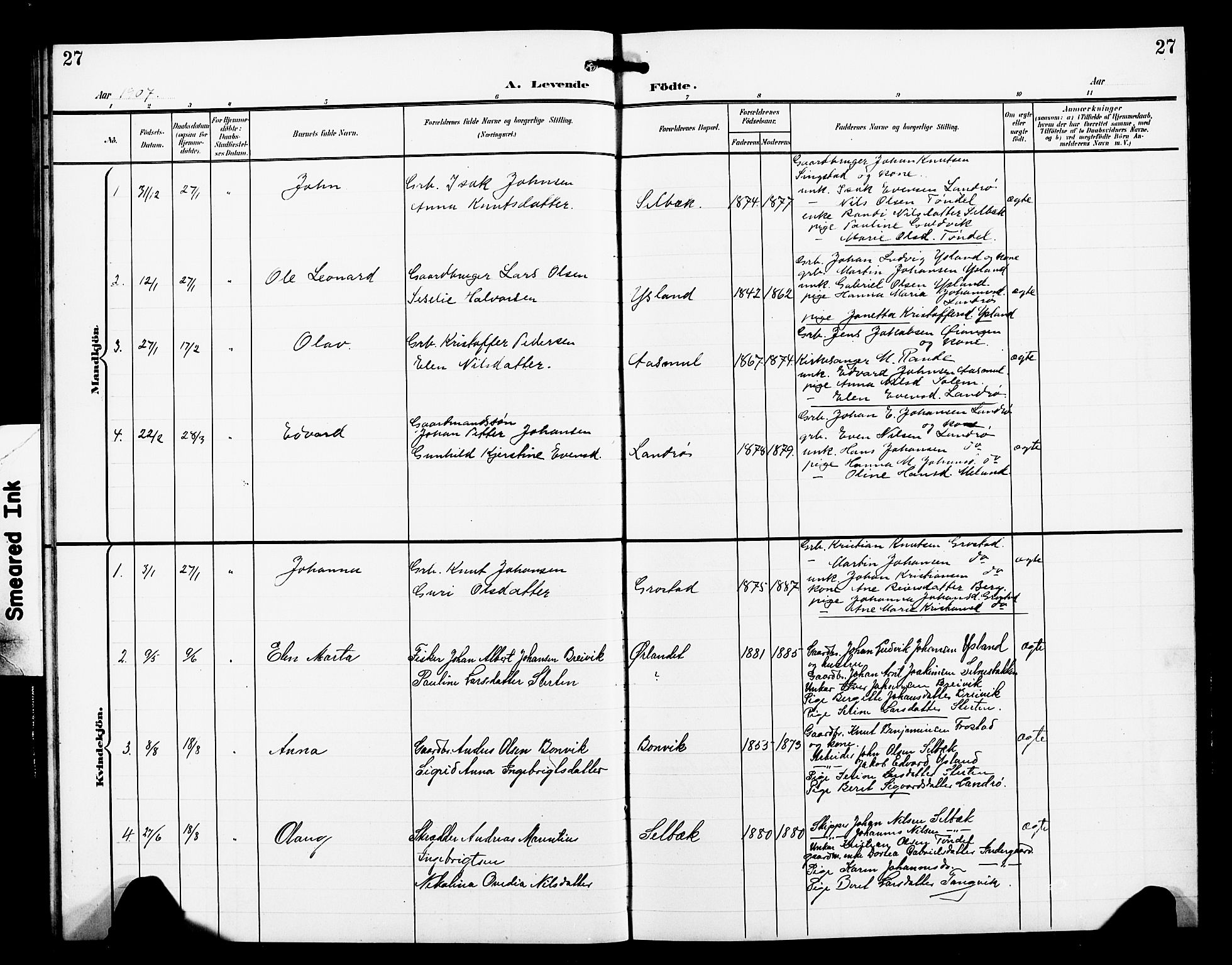 Ministerialprotokoller, klokkerbøker og fødselsregistre - Sør-Trøndelag, SAT/A-1456/663/L0763: Parish register (copy) no. 663C03, 1899-1908, p. 27