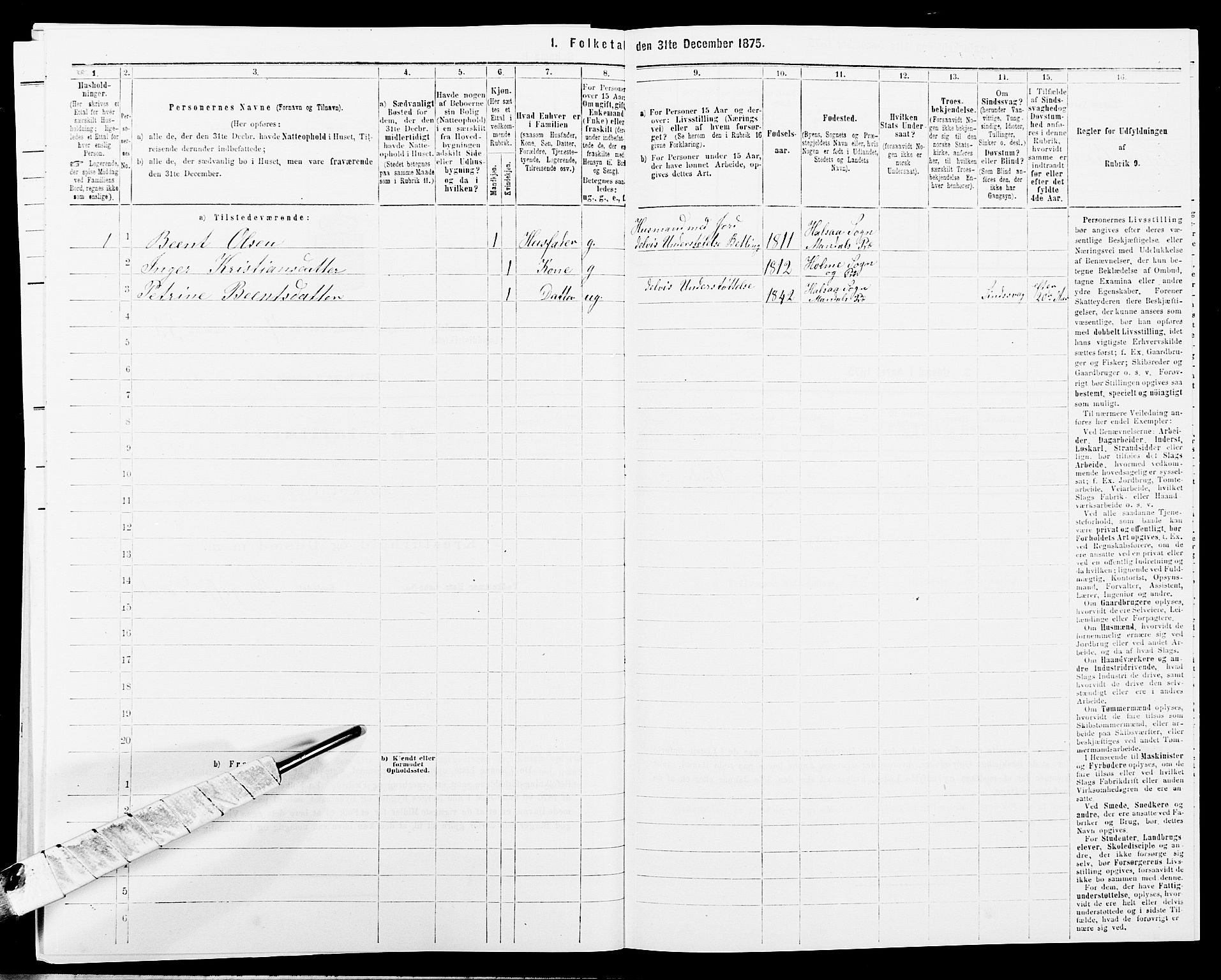 SAK, 1875 census for 1019L Mandal/Halse og Harkmark, 1875, p. 1119