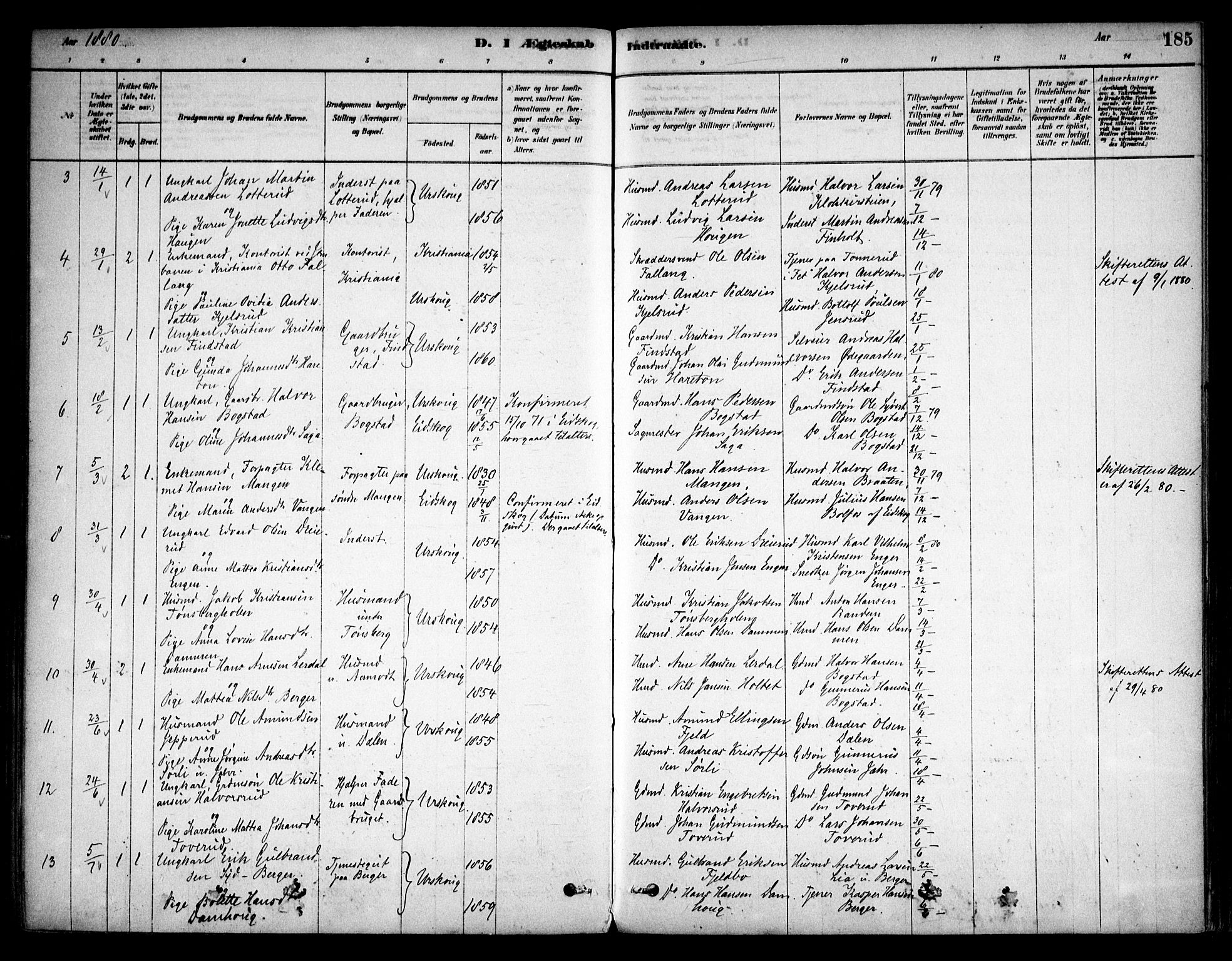Aurskog prestekontor Kirkebøker, SAO/A-10304a/F/Fa/L0008: Parish register (official) no. I 8, 1878-1937, p. 185