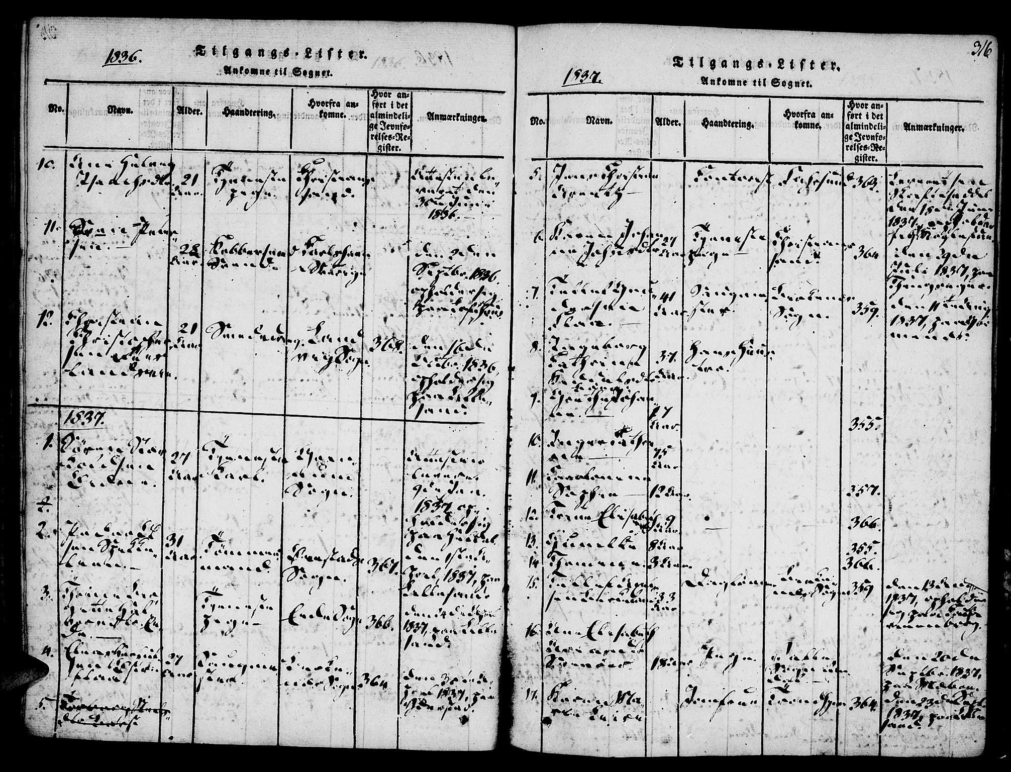 Vestre Moland sokneprestkontor, SAK/1111-0046/F/Fa/Fab/L0003: Parish register (official) no. A 3, 1816-1843, p. 316