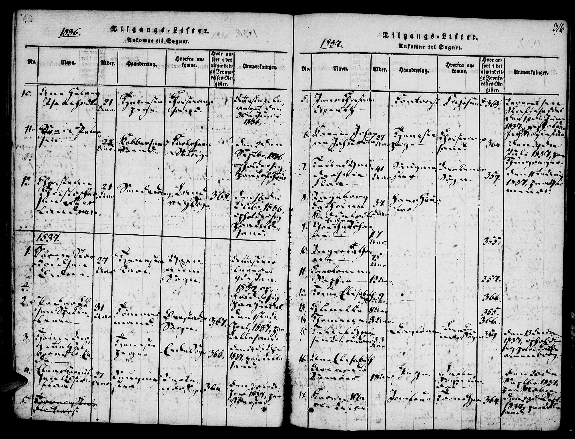 Vestre Moland sokneprestkontor, AV/SAK-1111-0046/F/Fa/Fab/L0003: Parish register (official) no. A 3, 1816-1843, p. 316