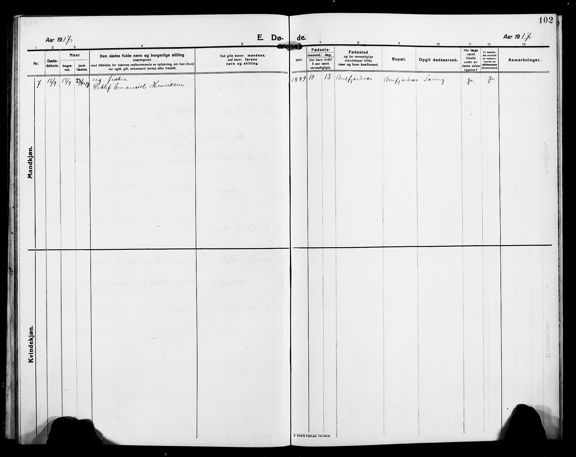 Berg sokneprestkontor, AV/SATØ-S-1318/G/Ga/Gab/L0006klokker: Parish register (copy) no. 6, 1912-1921, p. 102