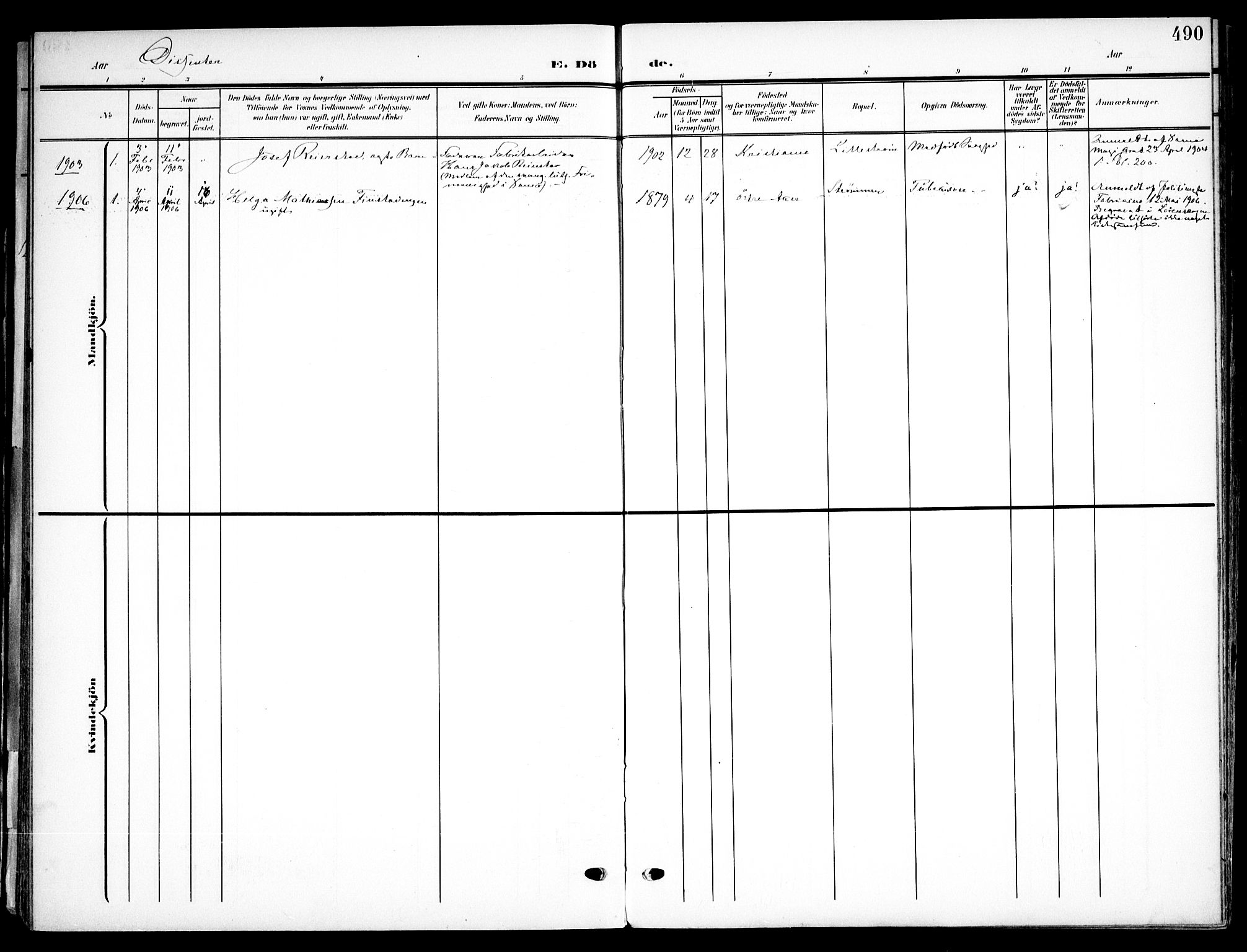 Skedsmo prestekontor Kirkebøker, AV/SAO-A-10033a/F/Fa/L0015: Parish register (official) no. I 15, 1902-1917, p. 490