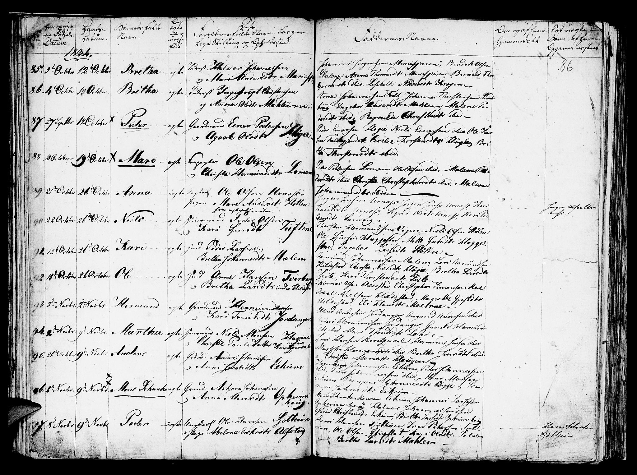 Hafslo sokneprestembete, AV/SAB-A-80301/H/Haa/Haaa/L0004: Parish register (official) no. A 4, 1821-1834, p. 86