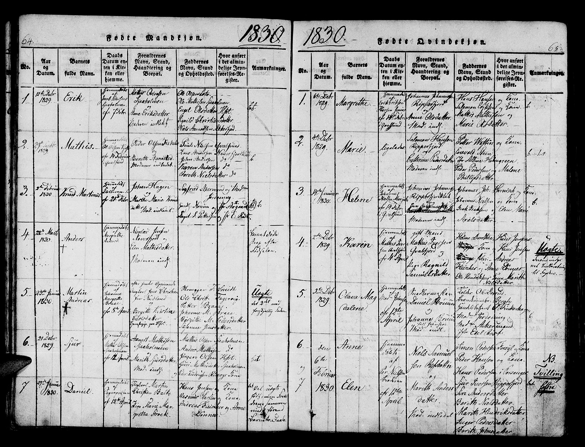 Hammerfest sokneprestkontor, AV/SATØ-S-1347/H/Ha/L0003.kirke: Parish register (official) no. 3, 1821-1842, p. 64-65