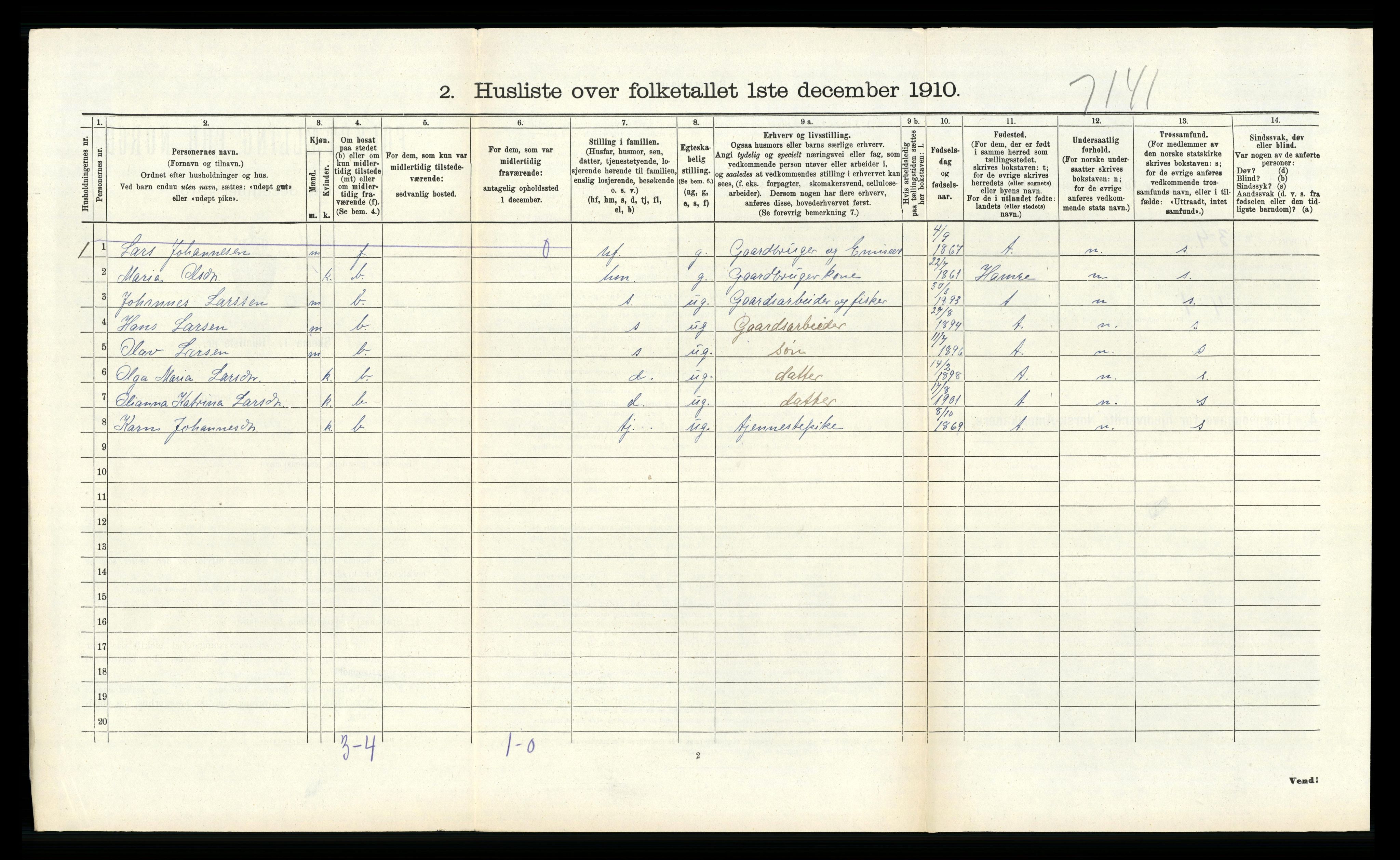 RA, 1910 census for Austrheim, 1910, p. 197