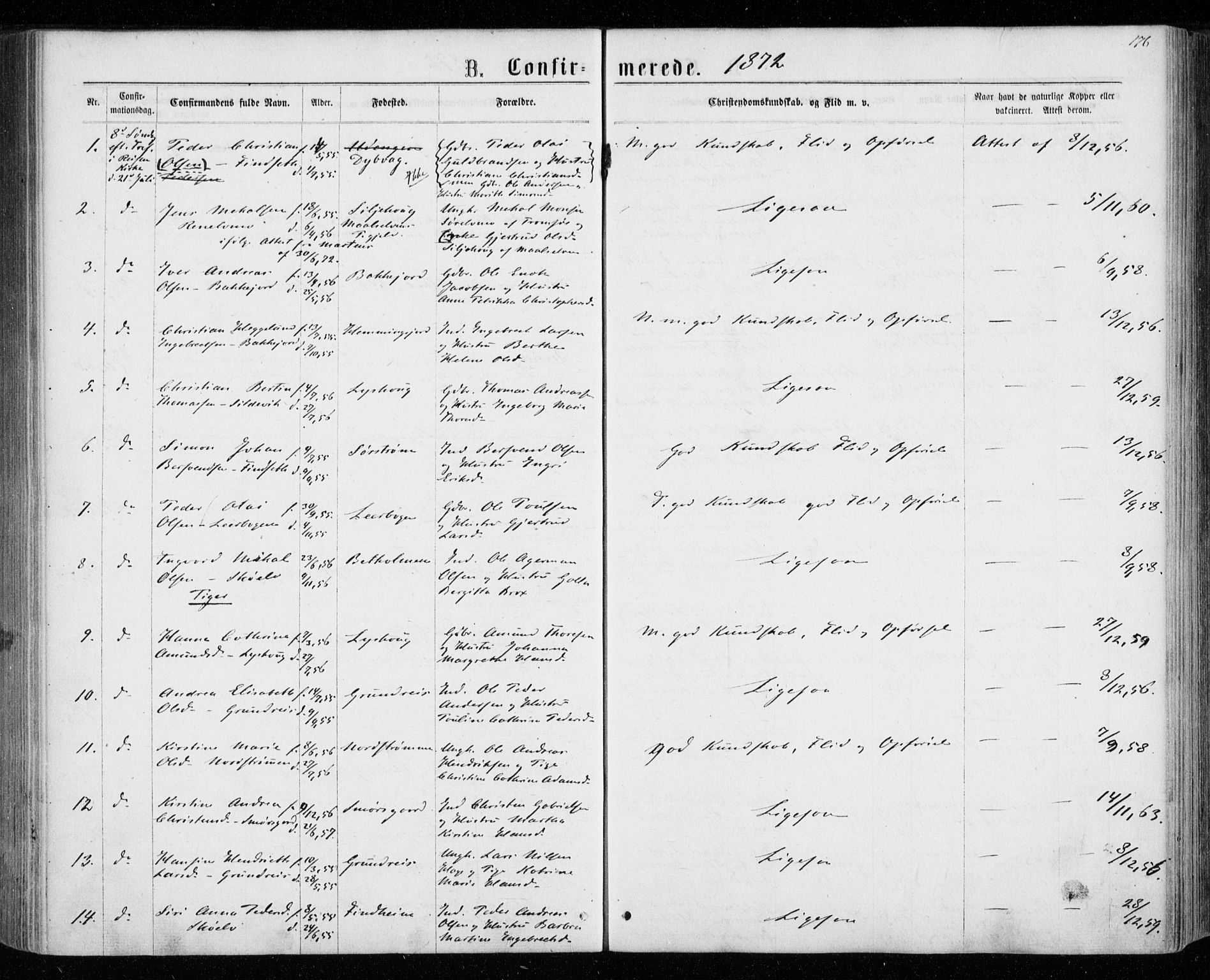 Tranøy sokneprestkontor, SATØ/S-1313/I/Ia/Iaa/L0008kirke: Parish register (official) no. 8, 1867-1877, p. 176