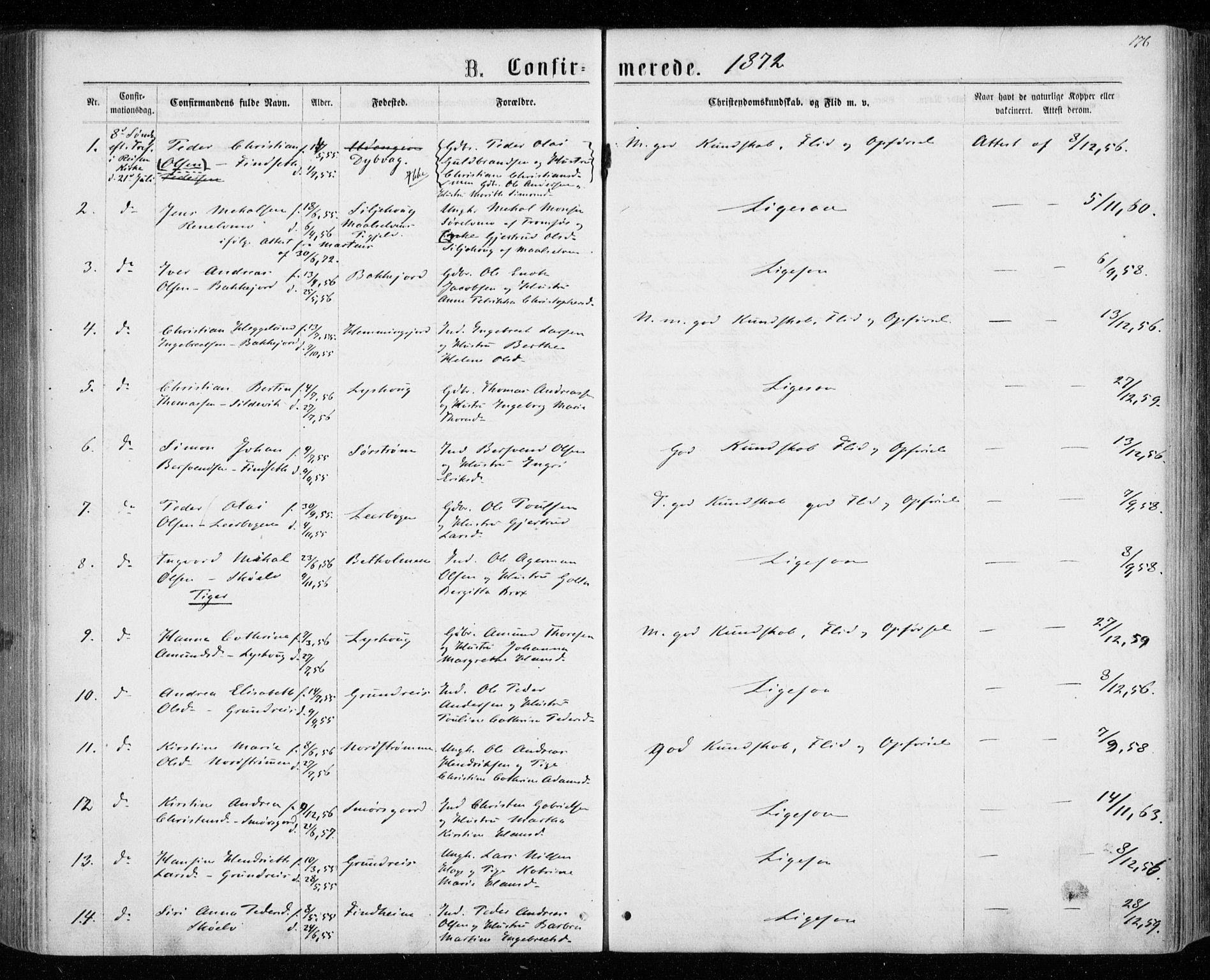 Tranøy sokneprestkontor, AV/SATØ-S-1313/I/Ia/Iaa/L0008kirke: Parish register (official) no. 8, 1867-1877, p. 176