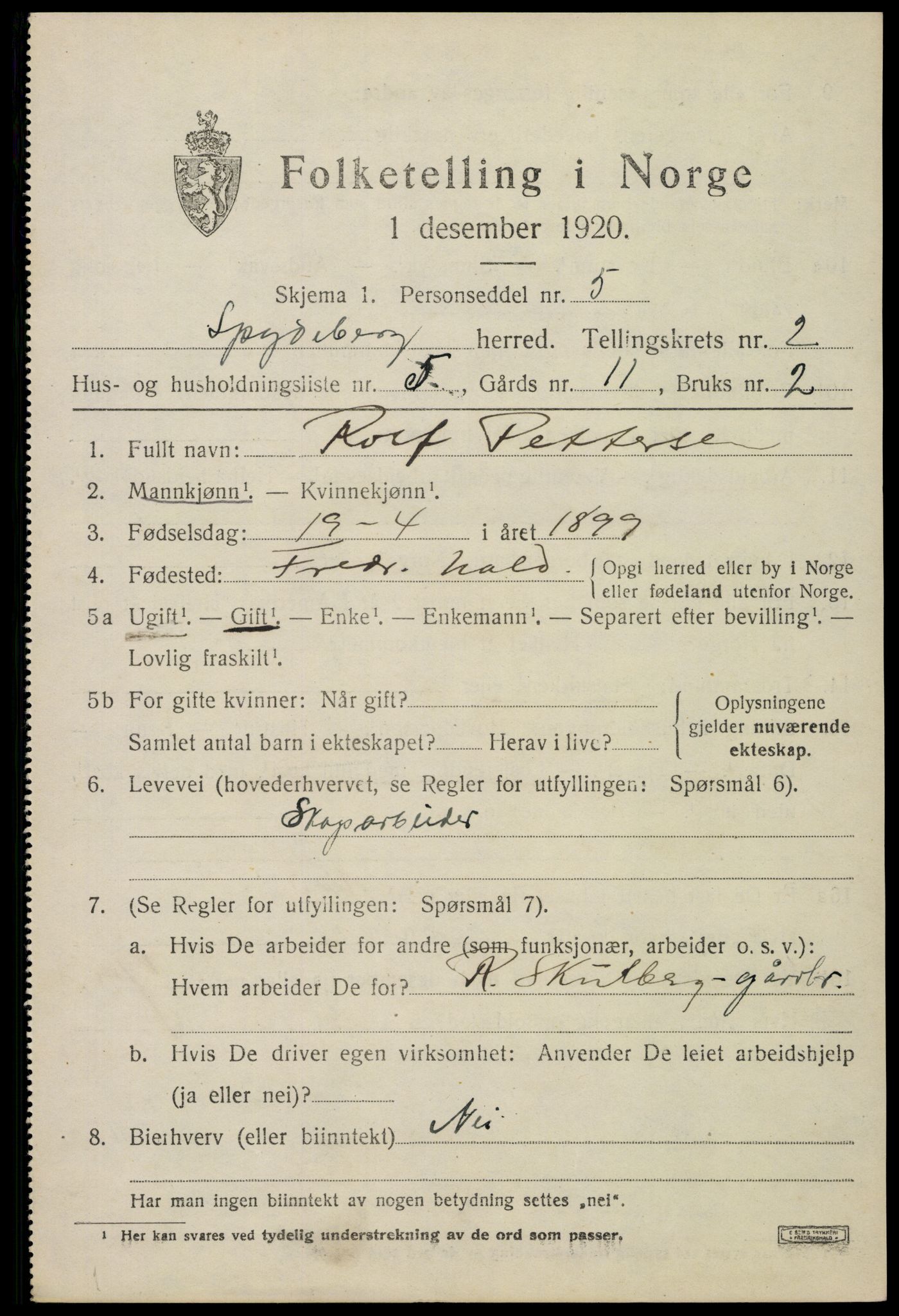 SAO, 1920 census for Spydeberg, 1920, p. 2867