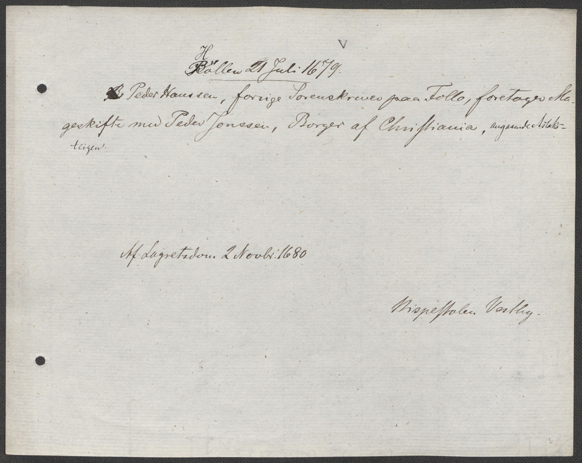 Riksarkivets diplomsamling, RA/EA-5965/F15/L0006: Prestearkiv - Akershus, 1593-1865, p. 291