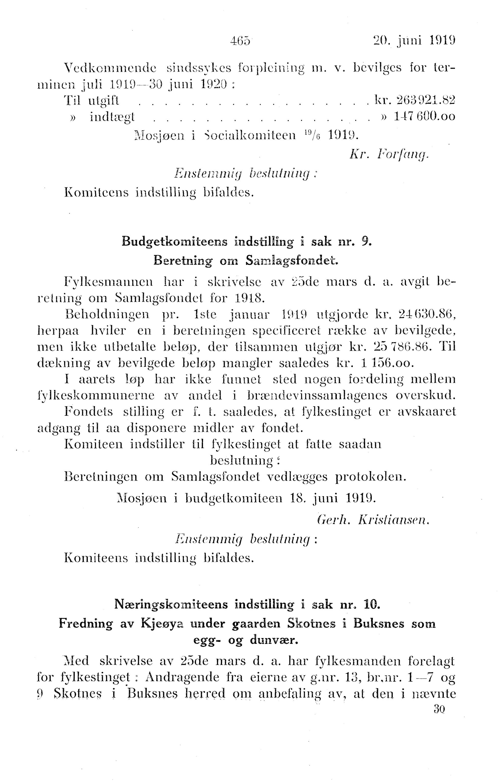 Nordland Fylkeskommune. Fylkestinget, AIN/NFK-17/176/A/Ac/L0042: Fylkestingsforhandlinger 1919, 1919