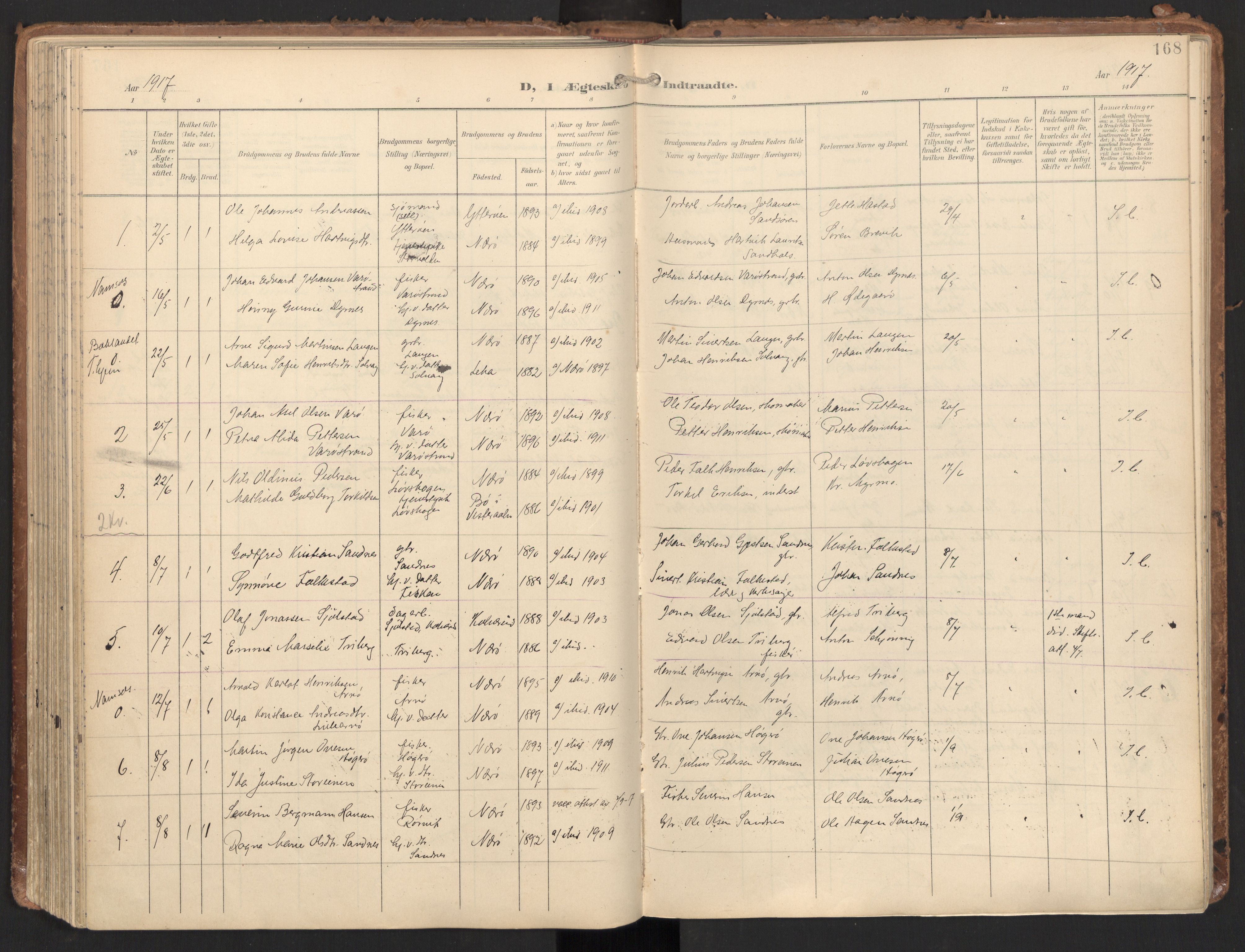 Ministerialprotokoller, klokkerbøker og fødselsregistre - Nord-Trøndelag, AV/SAT-A-1458/784/L0677: Parish register (official) no. 784A12, 1900-1920, p. 168