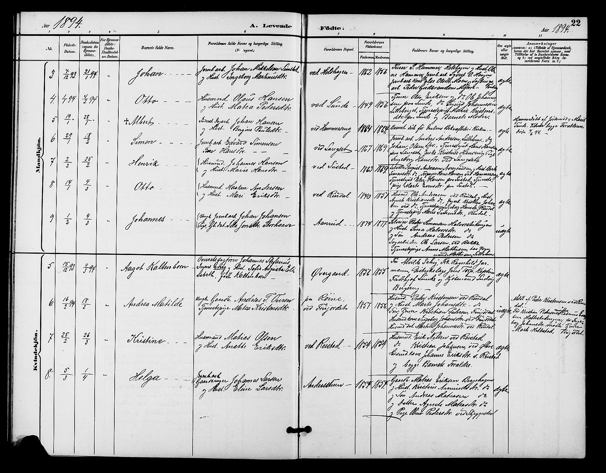 Fåberg prestekontor, AV/SAH-PREST-086/H/Ha/Hab/L0009: Parish register (copy) no. 9, 1891-1902, p. 22