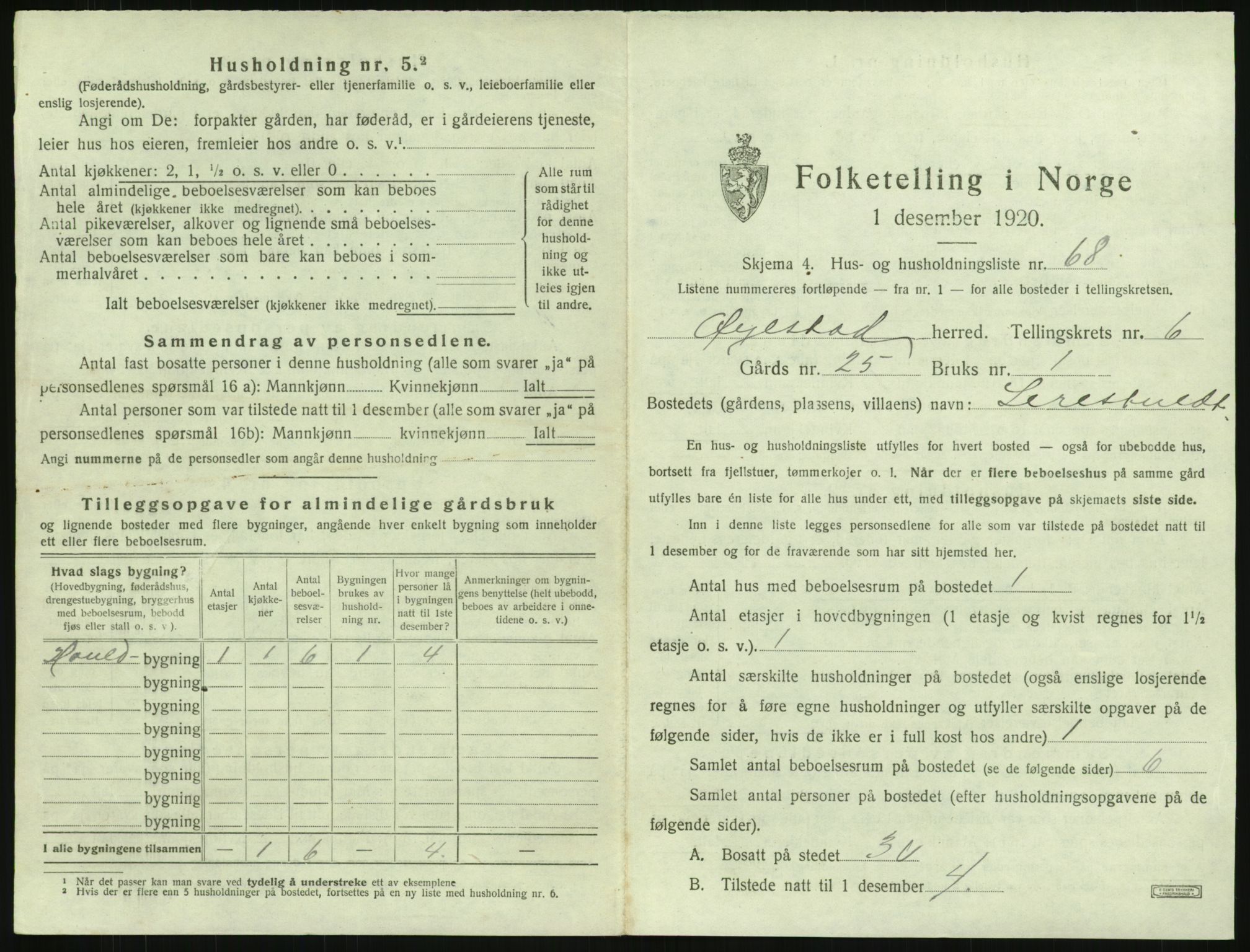 SAK, 1920 census for Øyestad, 1920, p. 636