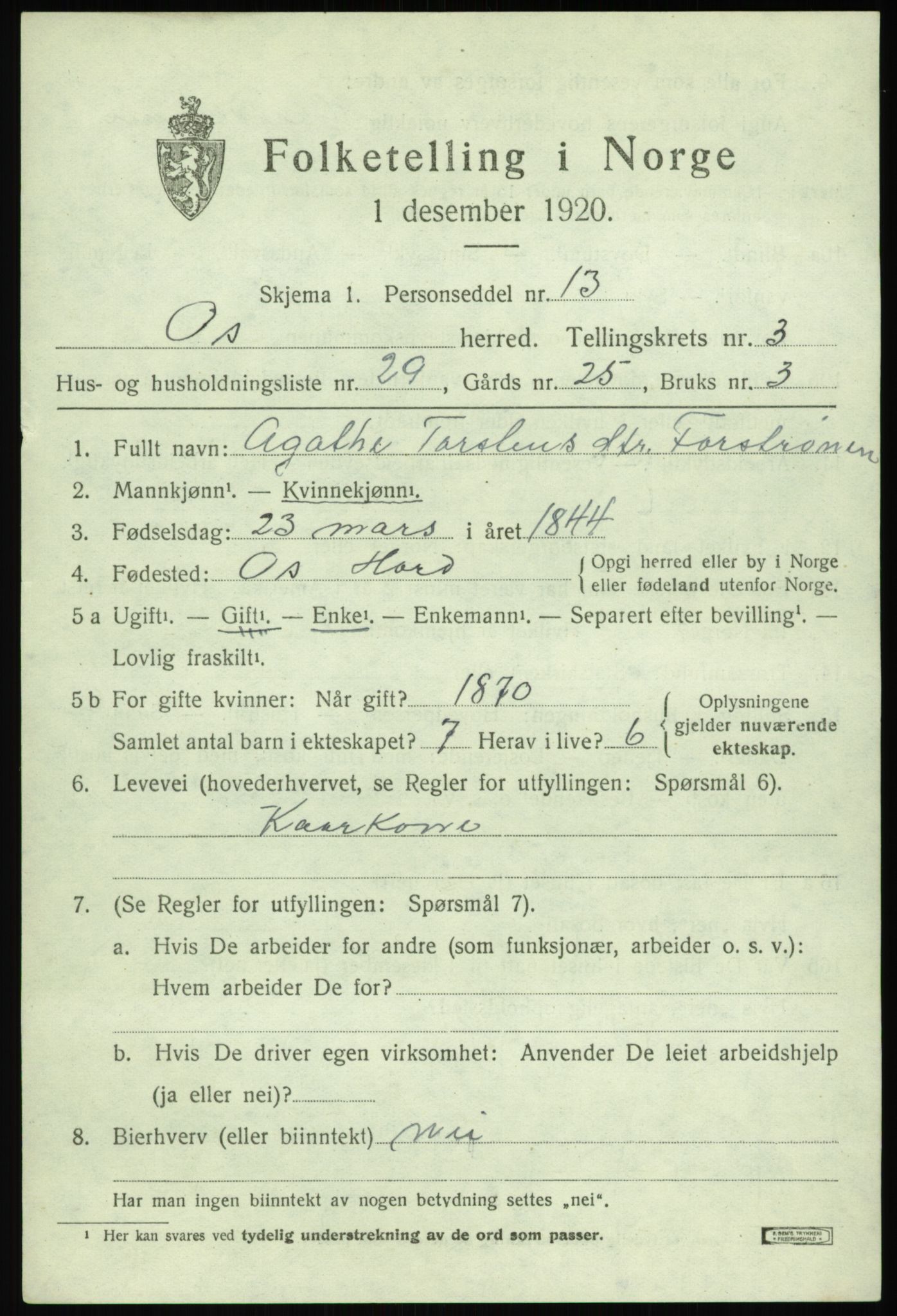 SAB, 1920 census for Os, 1920, p. 2930