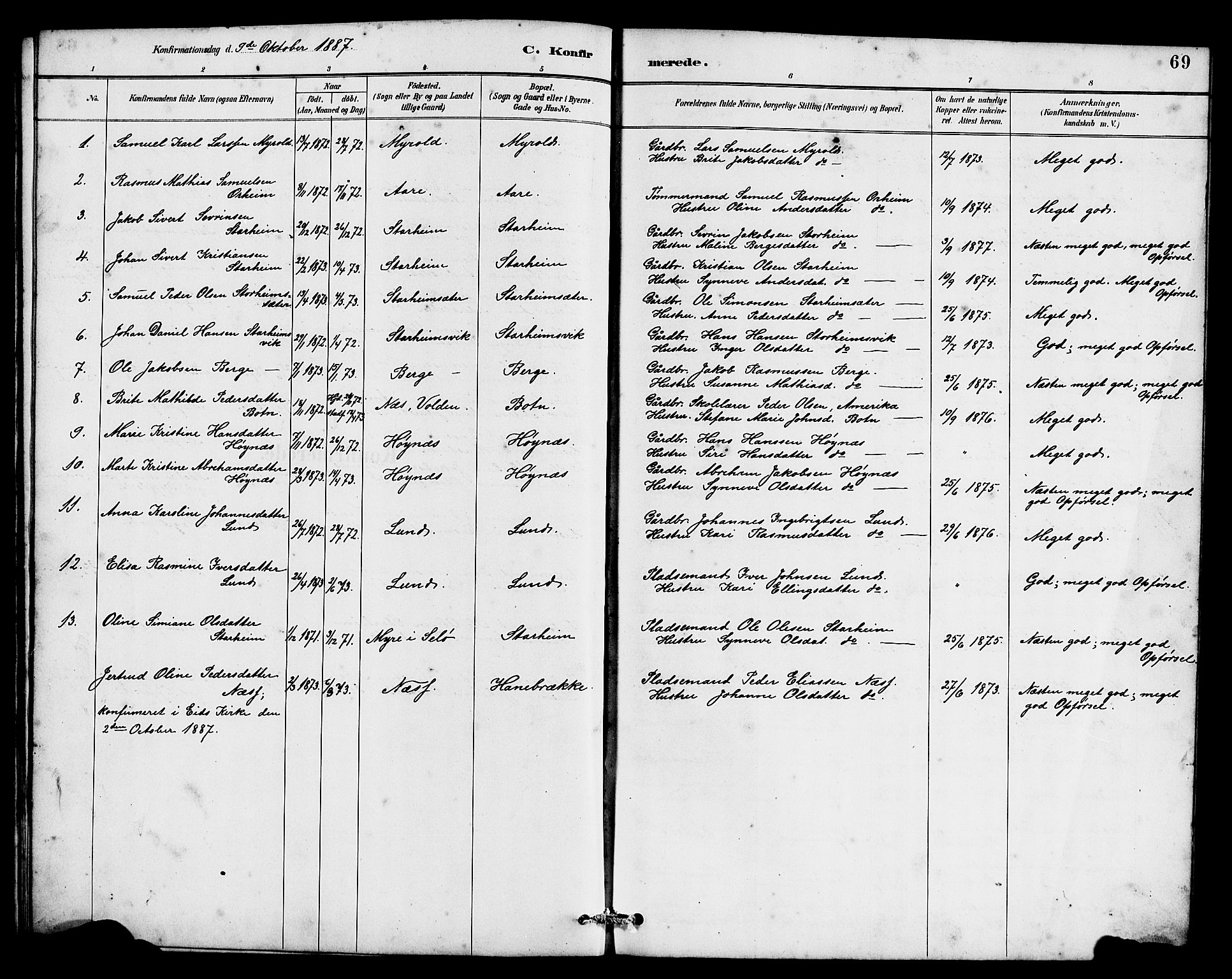 Eid sokneprestembete, SAB/A-82301/H/Hab/Habc/L0002: Parish register (copy) no. C 2, 1887-1906, p. 69