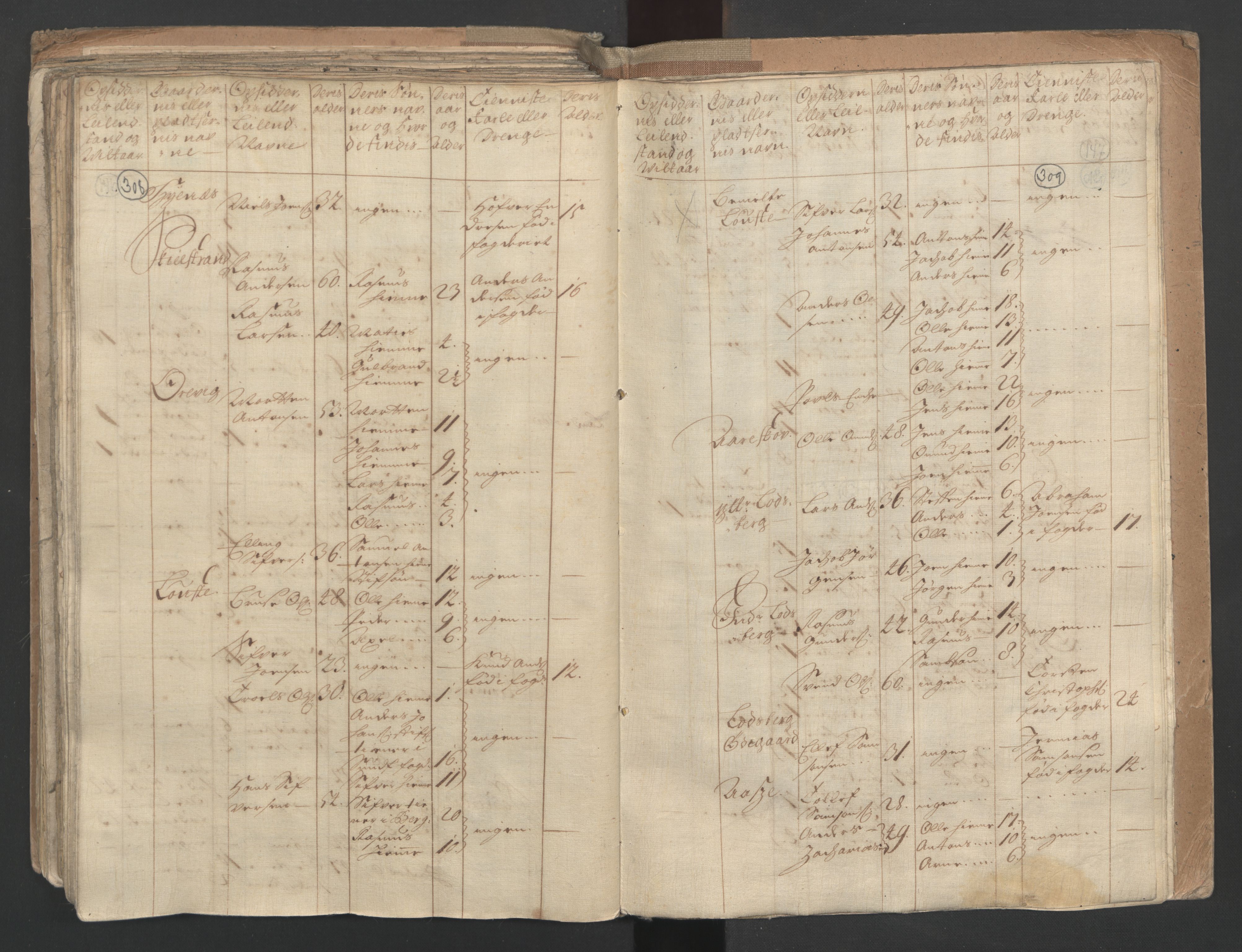 RA, Census (manntall) 1701, no. 9: Sunnfjord fogderi, Nordfjord fogderi and Svanø birk, 1701, p. 308-309