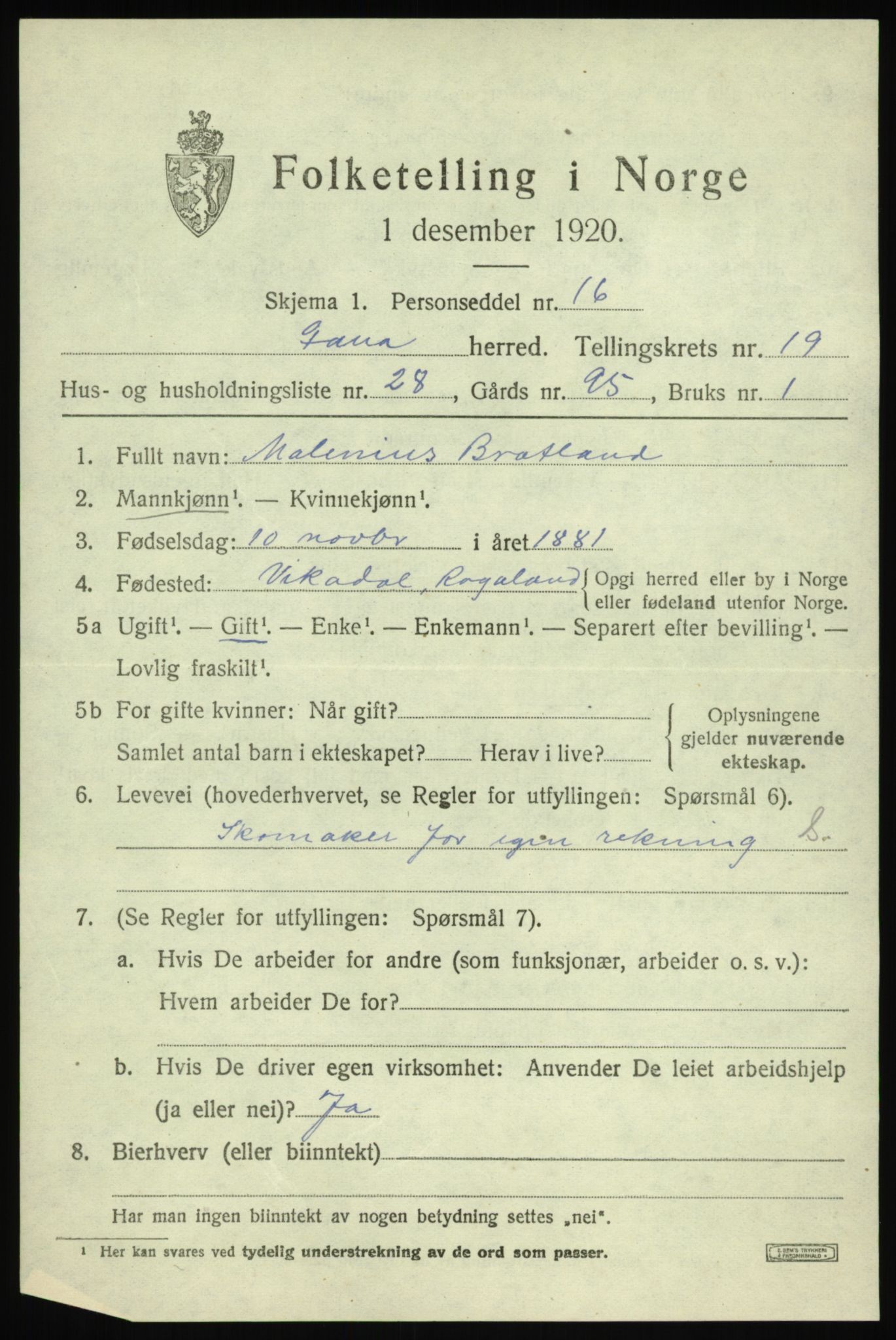SAB, 1920 census for Fana, 1920, p. 23095