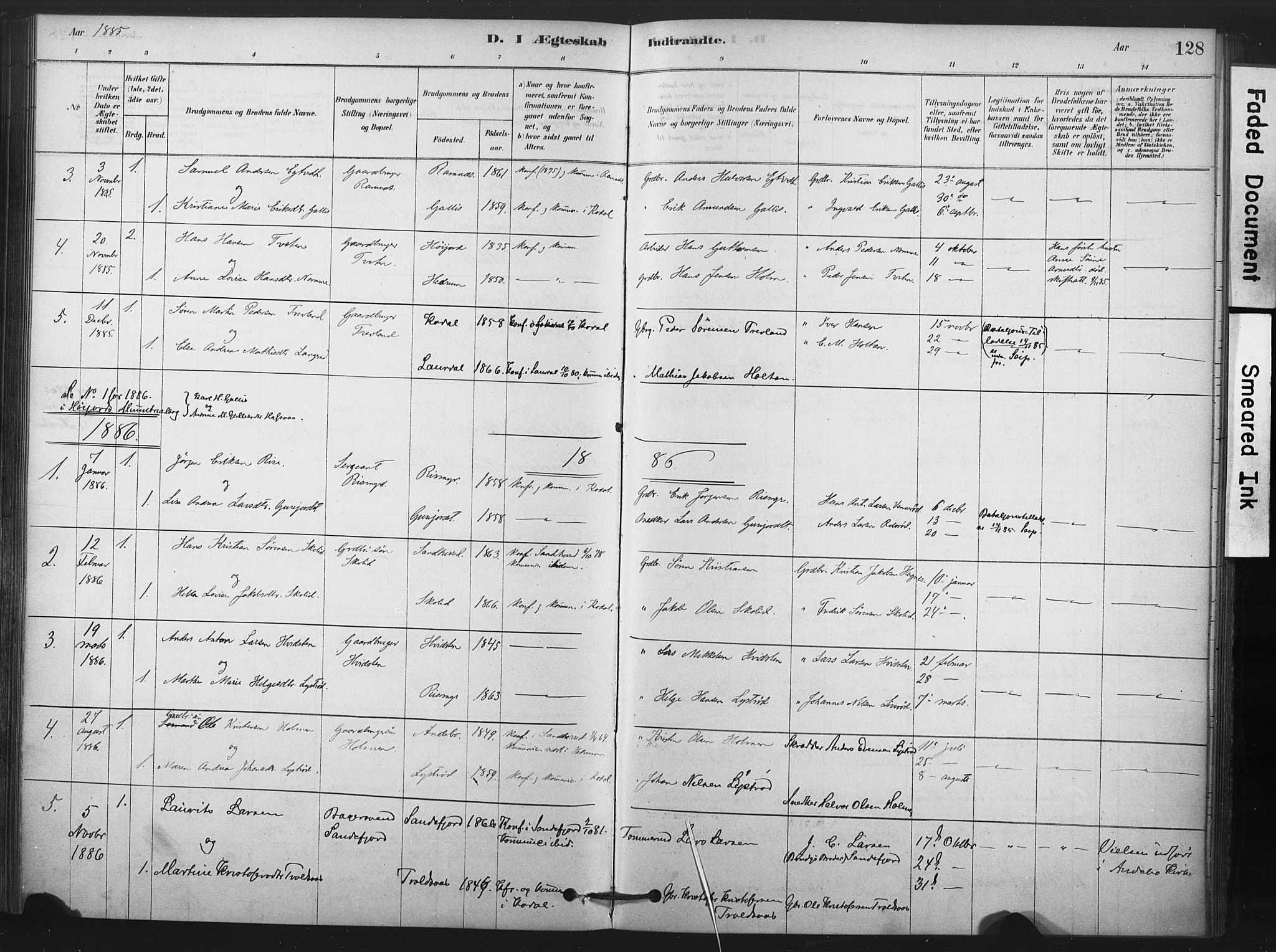 Andebu kirkebøker, AV/SAKO-A-336/F/Fa/L0008: Parish register (official) no. 8, 1878-1902, p. 128