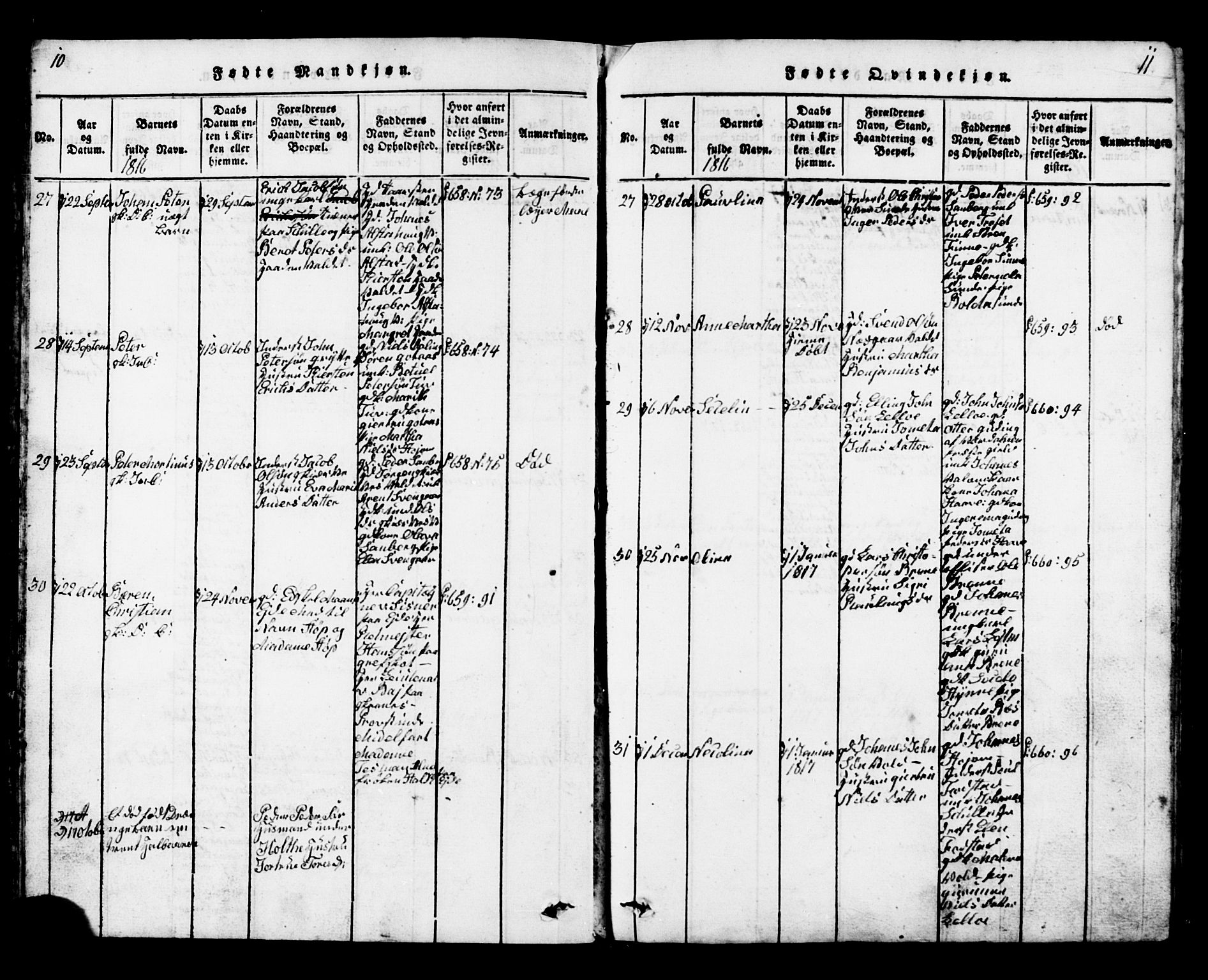 Ministerialprotokoller, klokkerbøker og fødselsregistre - Nord-Trøndelag, SAT/A-1458/717/L0169: Parish register (copy) no. 717C01, 1816-1834, p. 10-11
